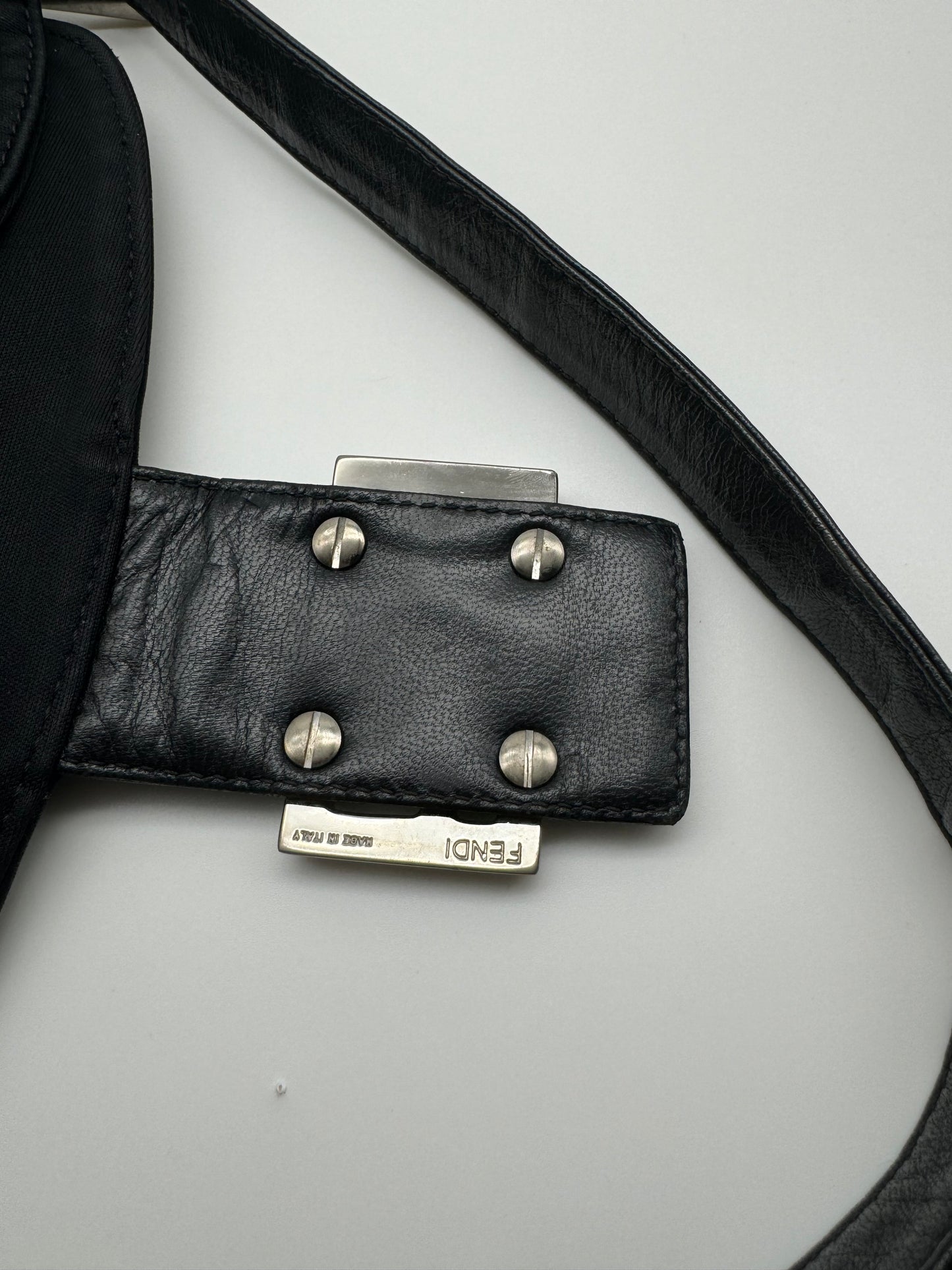 Authentic Fendi Mamma Baguette Black Fabric Double Flap Shoulder Bag