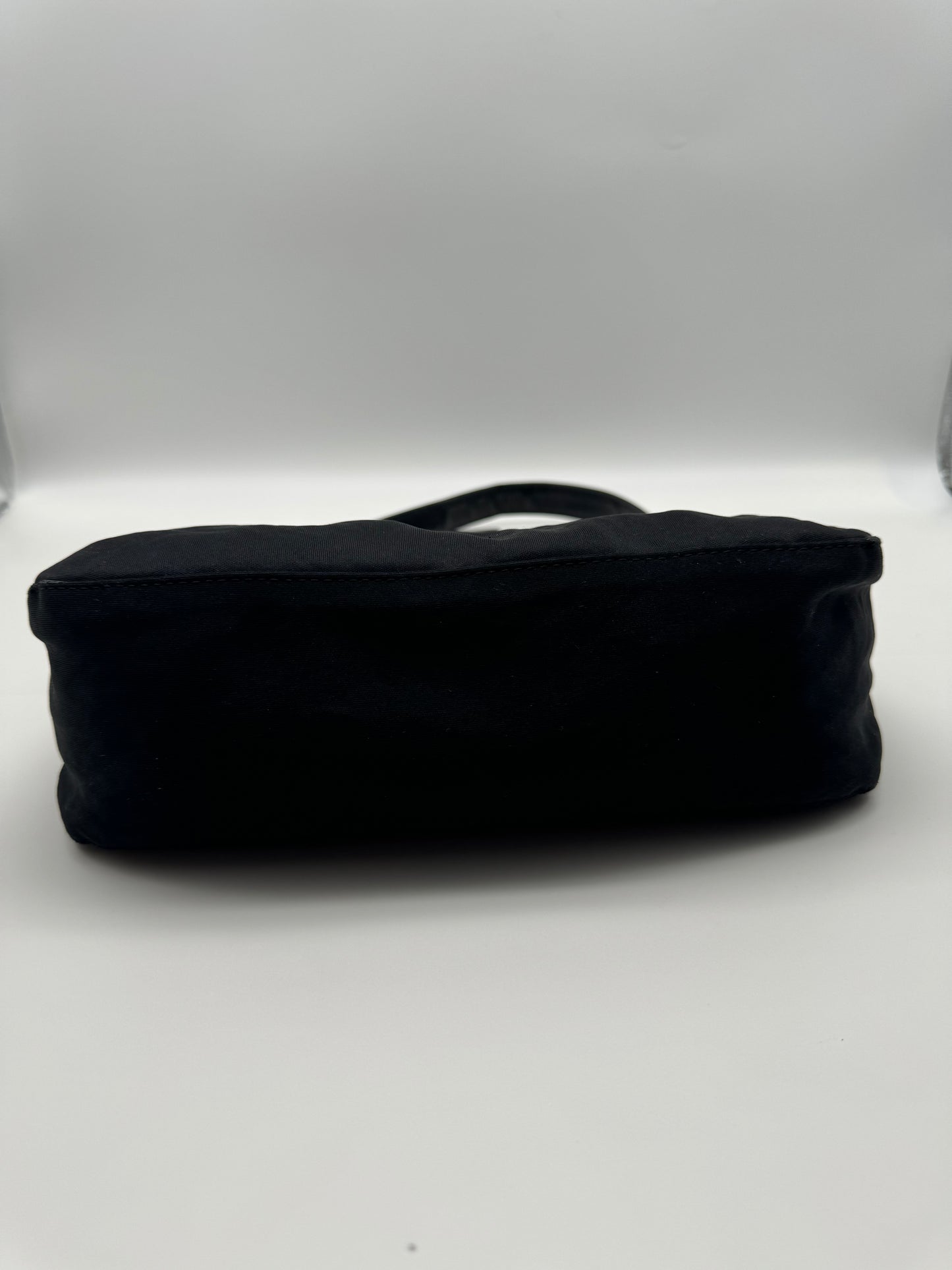 Authentic Fendi Mamma Baguette Black Fabric Double Flap Shoulder Bag