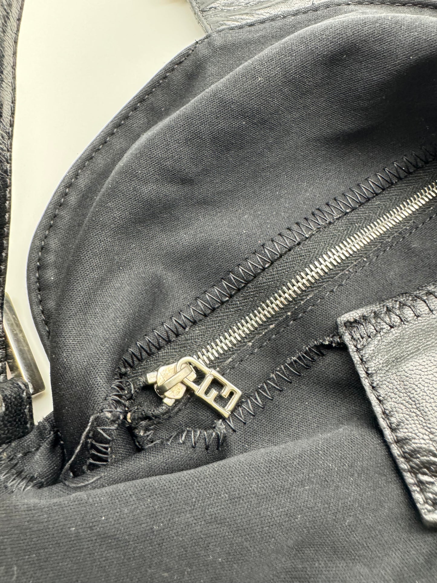 Authentic Fendi Mamma Baguette Black Fabric Double Flap Shoulder Bag