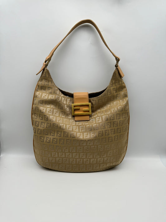 Authentic Fendi Golden Brown FF Zucca Jacquard Cloth Shoulder Bag