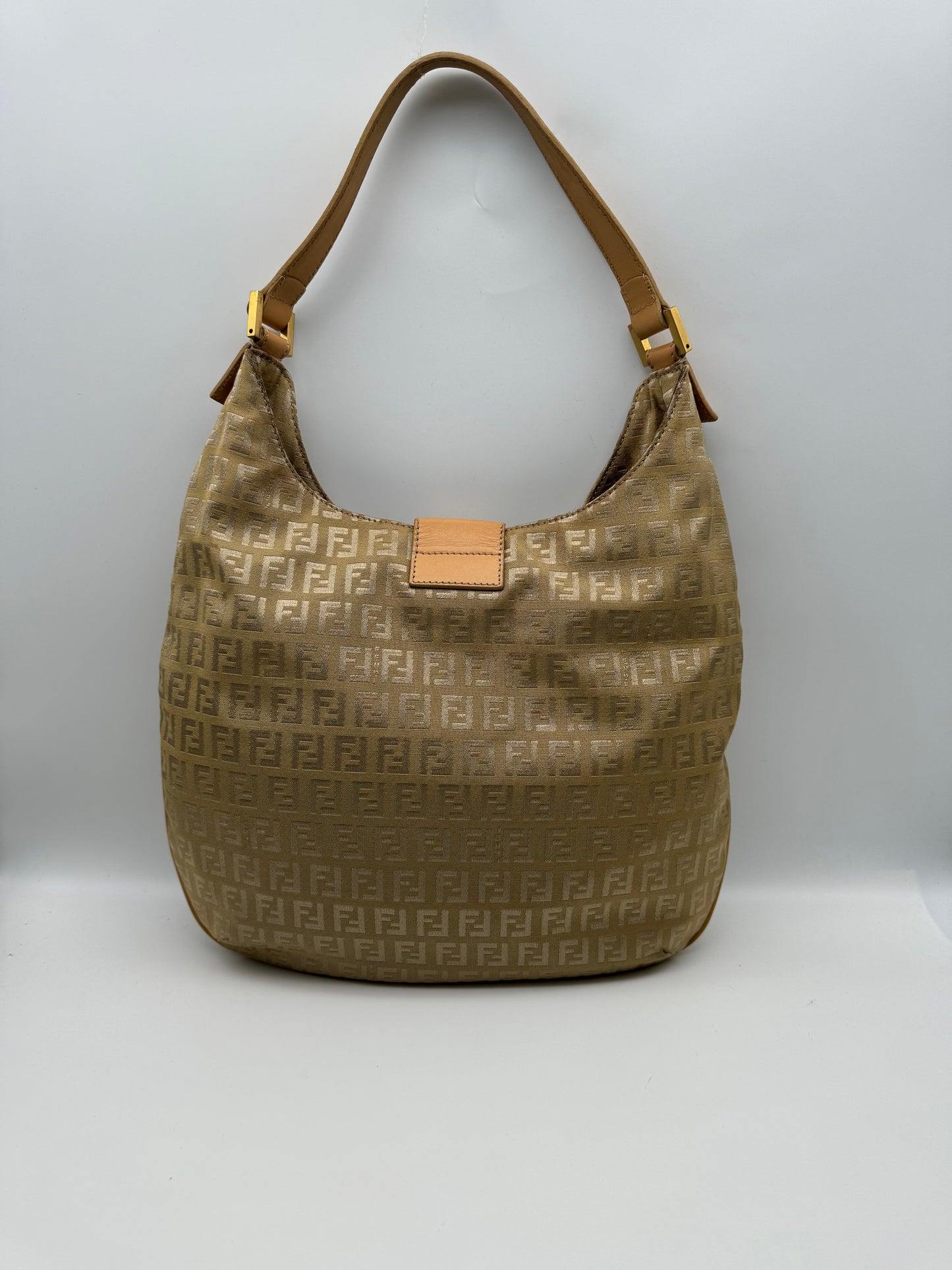 Authentic Fendi Golden Brown FF Zucca Jacquard Cloth Shoulder Bag