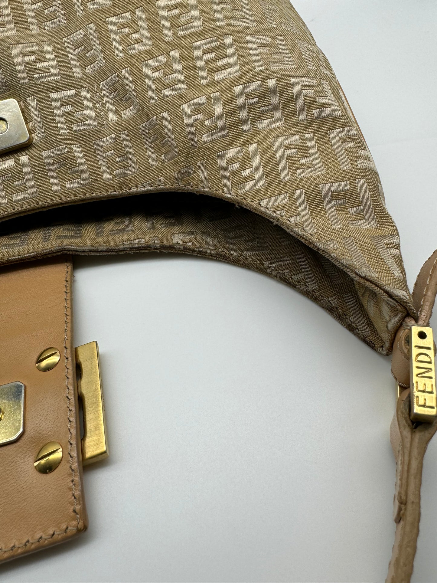 Authentic Fendi Golden Brown FF Zucca Jacquard Cloth Shoulder Bag