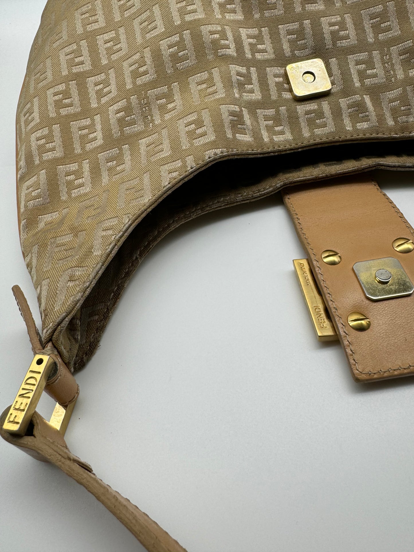 Authentic Fendi Golden Brown FF Zucca Jacquard Cloth Shoulder Bag