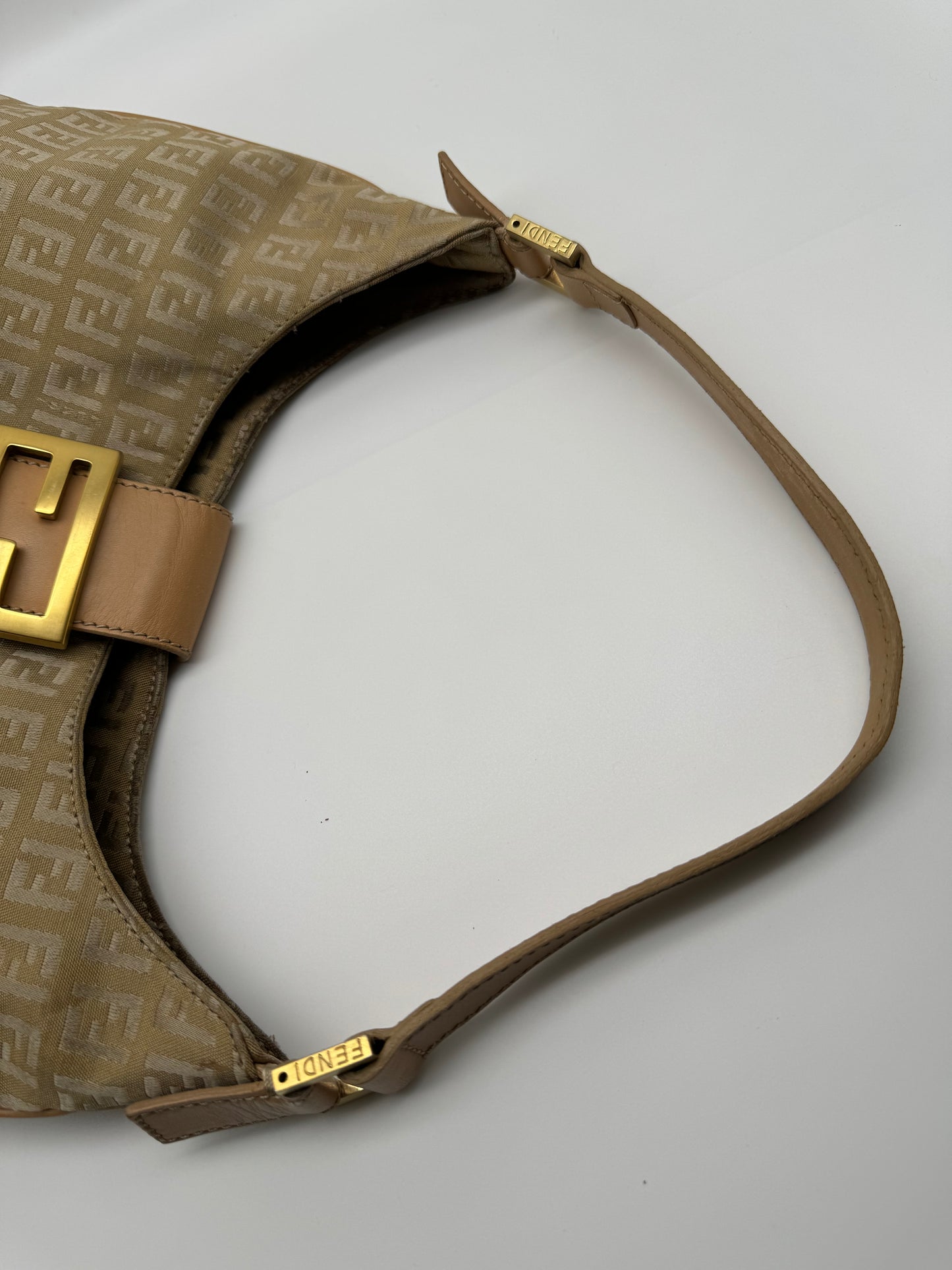Authentic Fendi Golden Brown FF Zucca Jacquard Cloth Shoulder Bag