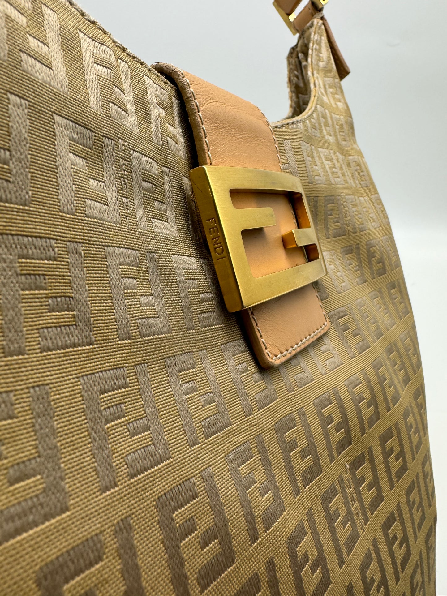 Authentic Fendi Golden Brown FF Zucca Jacquard Cloth Shoulder Bag