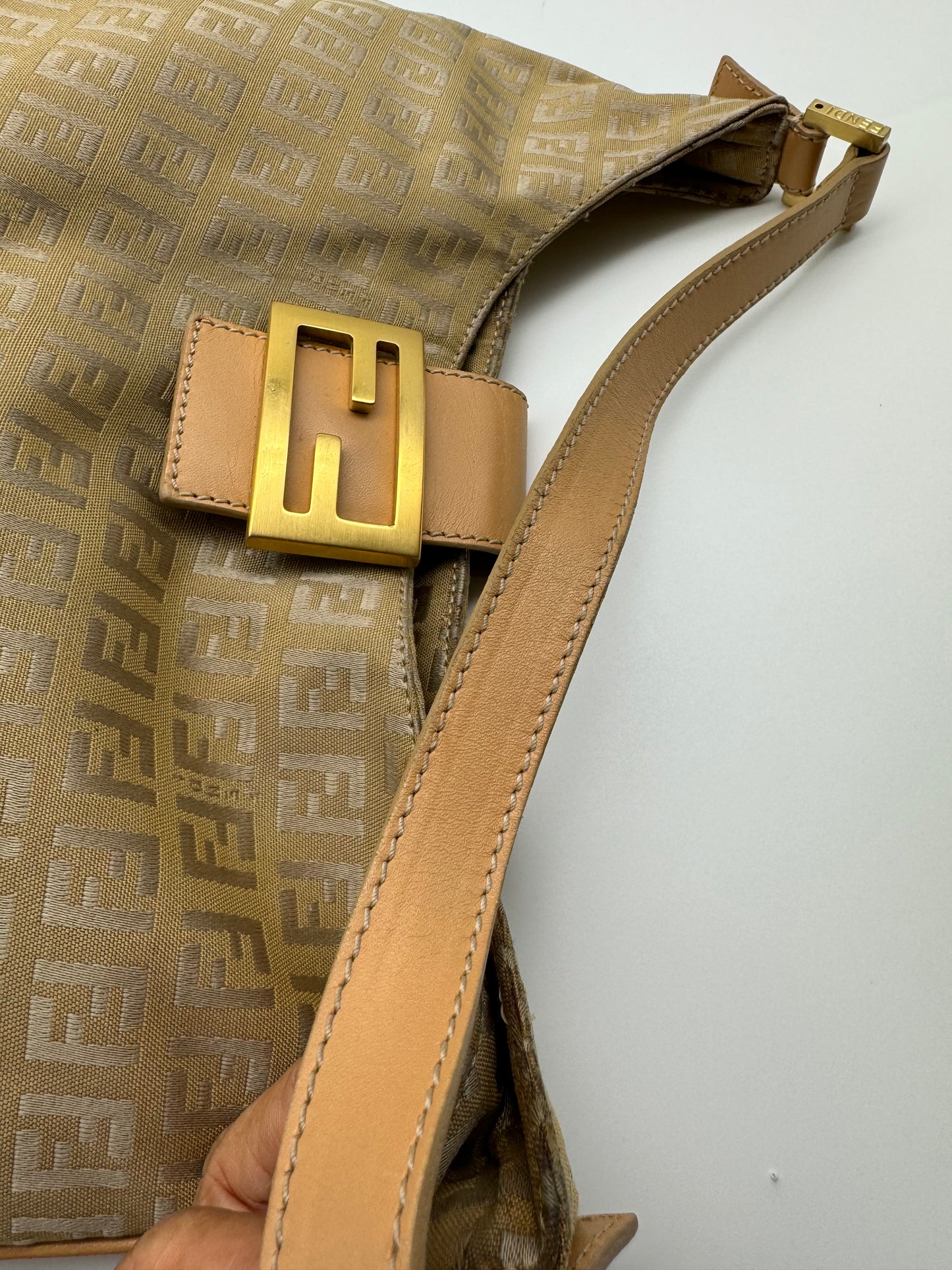 Authentic Fendi Golden Brown FF Zucca Jacquard Cloth Shoulder Bag