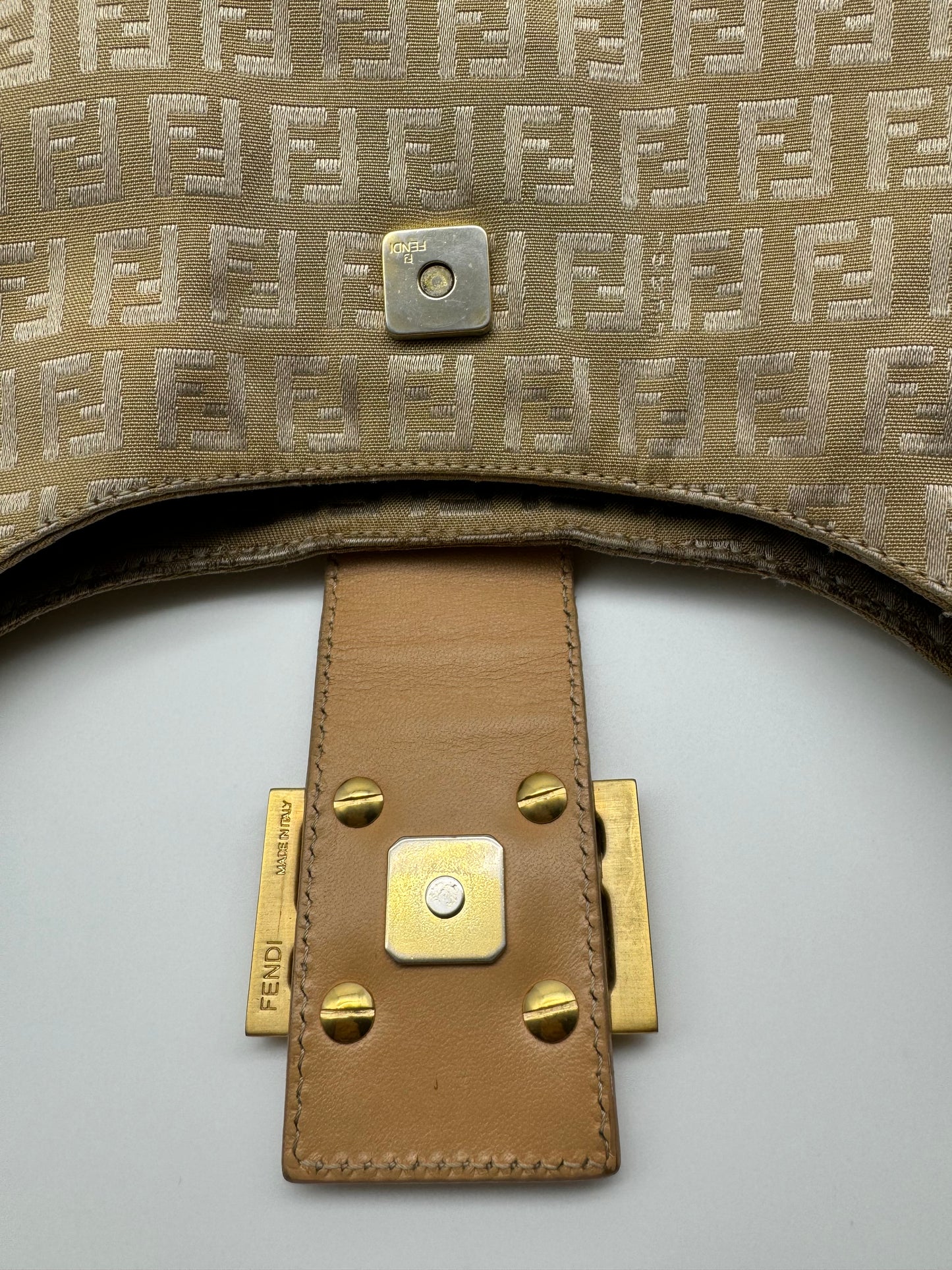 Authentic Fendi Golden Brown FF Zucca Jacquard Cloth Shoulder Bag