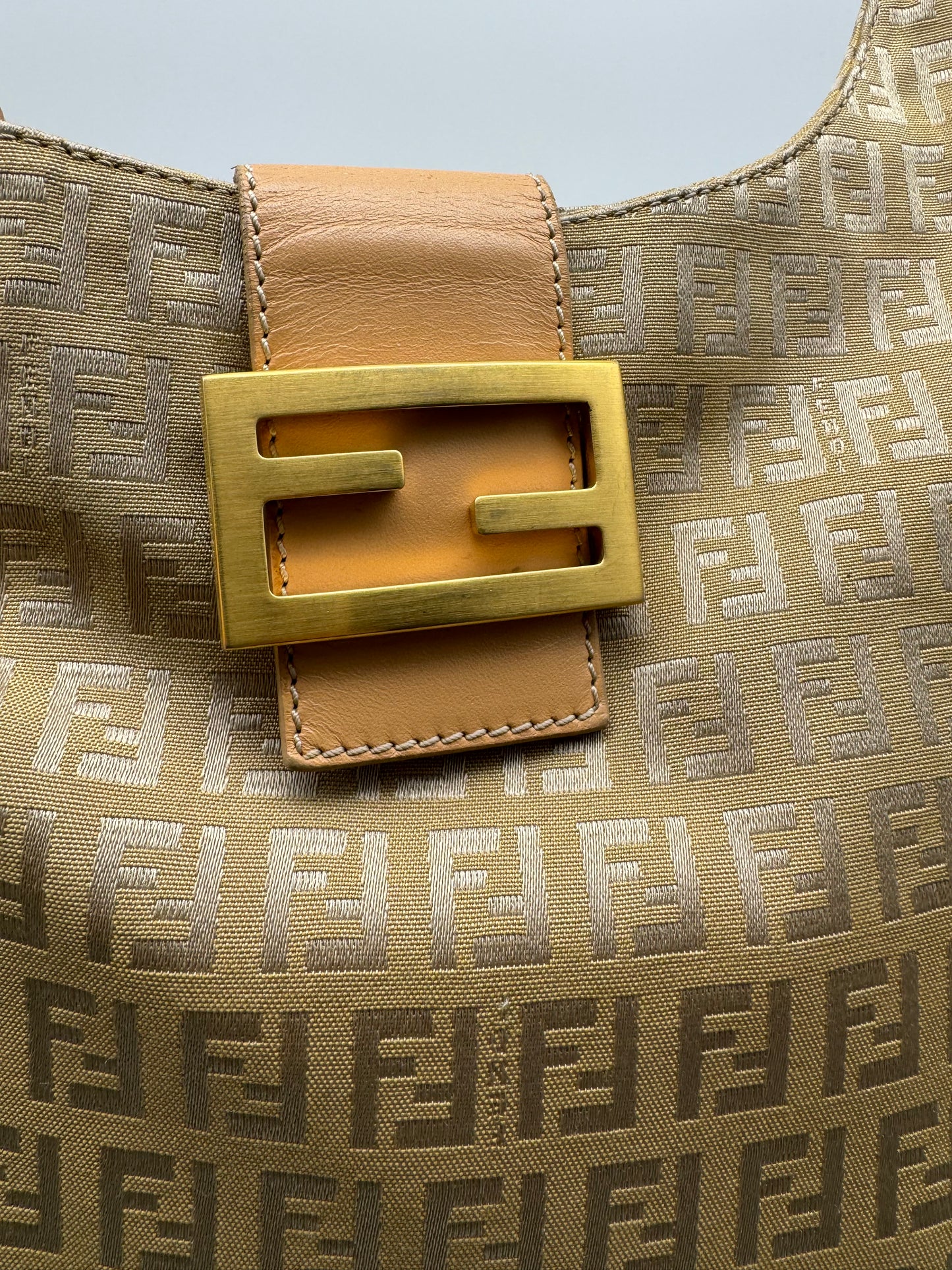 Authentic Fendi Golden Brown FF Zucca Jacquard Cloth Shoulder Bag