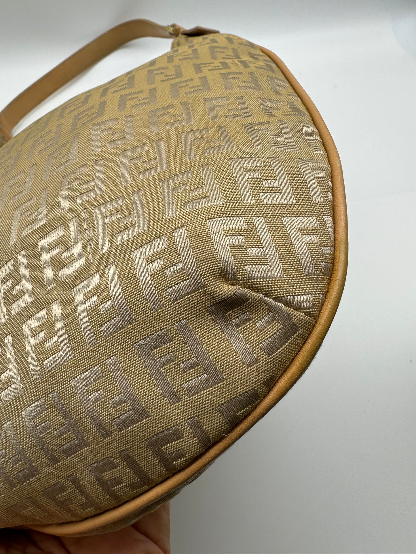 Authentic Fendi Golden Brown FF Zucca Jacquard Cloth Shoulder Bag
