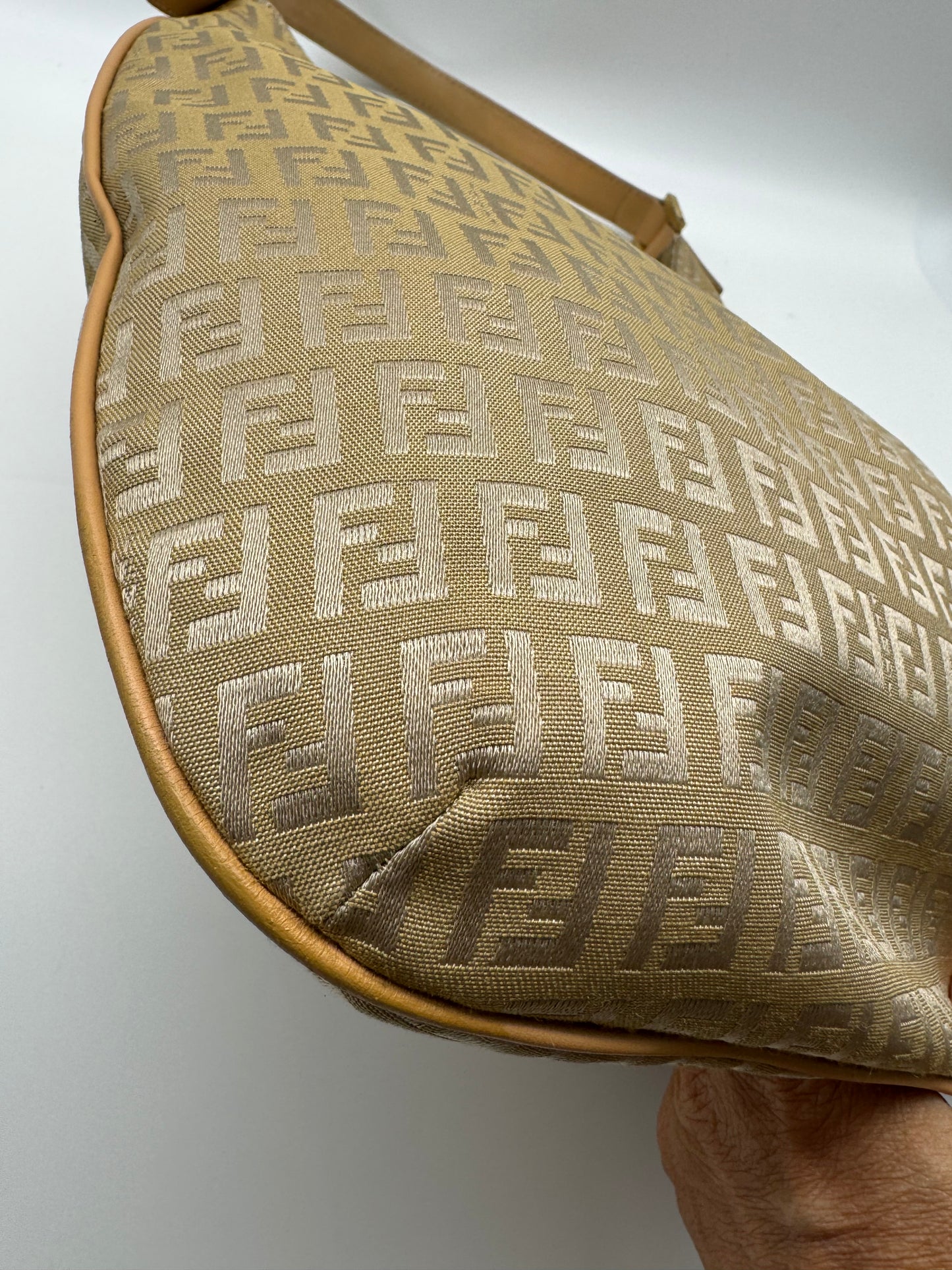 Authentic Fendi Golden Brown FF Zucca Jacquard Cloth Shoulder Bag