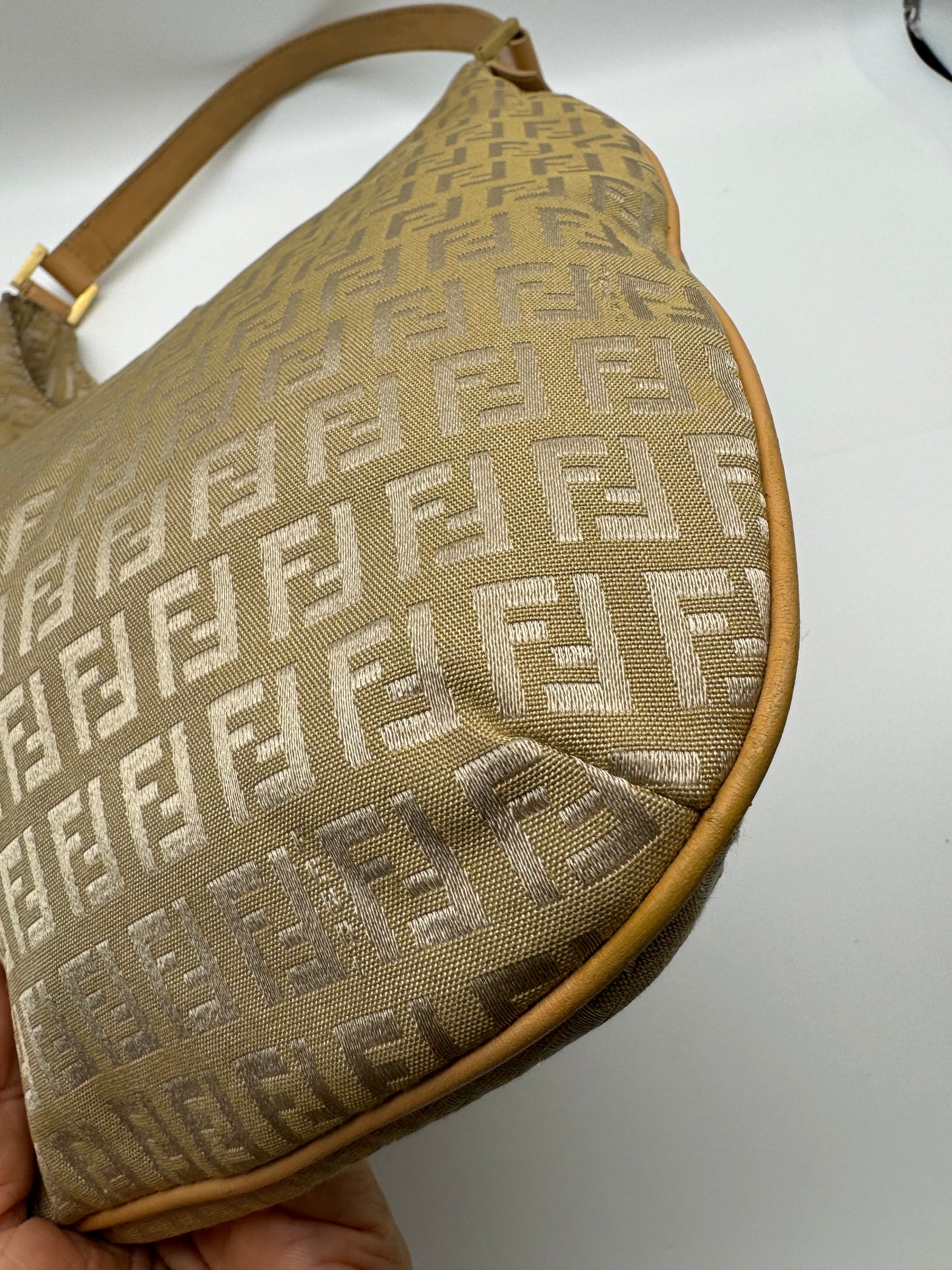 Authentic Fendi Golden Brown FF Zucca Jacquard Cloth Shoulder Bag