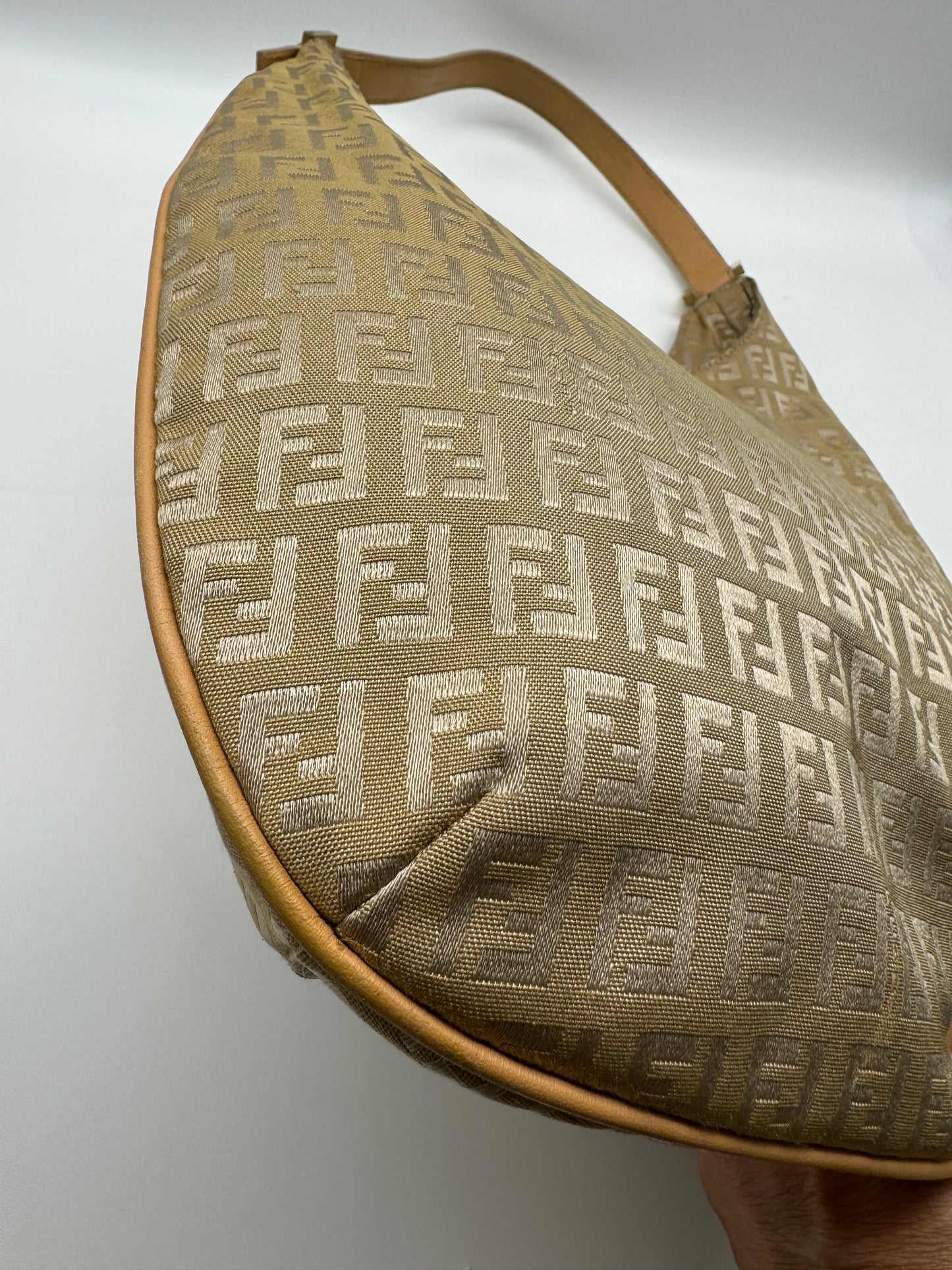 Authentic Fendi Golden Brown FF Zucca Jacquard Cloth Shoulder Bag