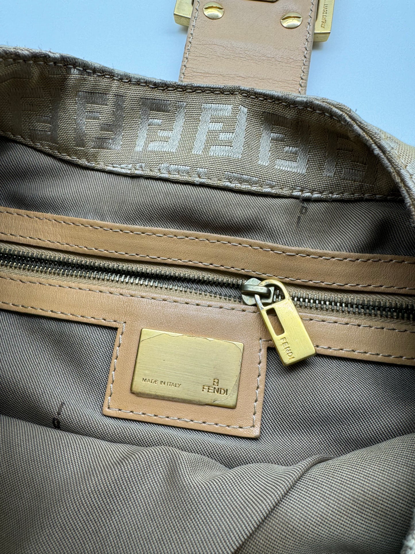 Authentic Fendi Golden Brown FF Zucca Jacquard Cloth Shoulder Bag