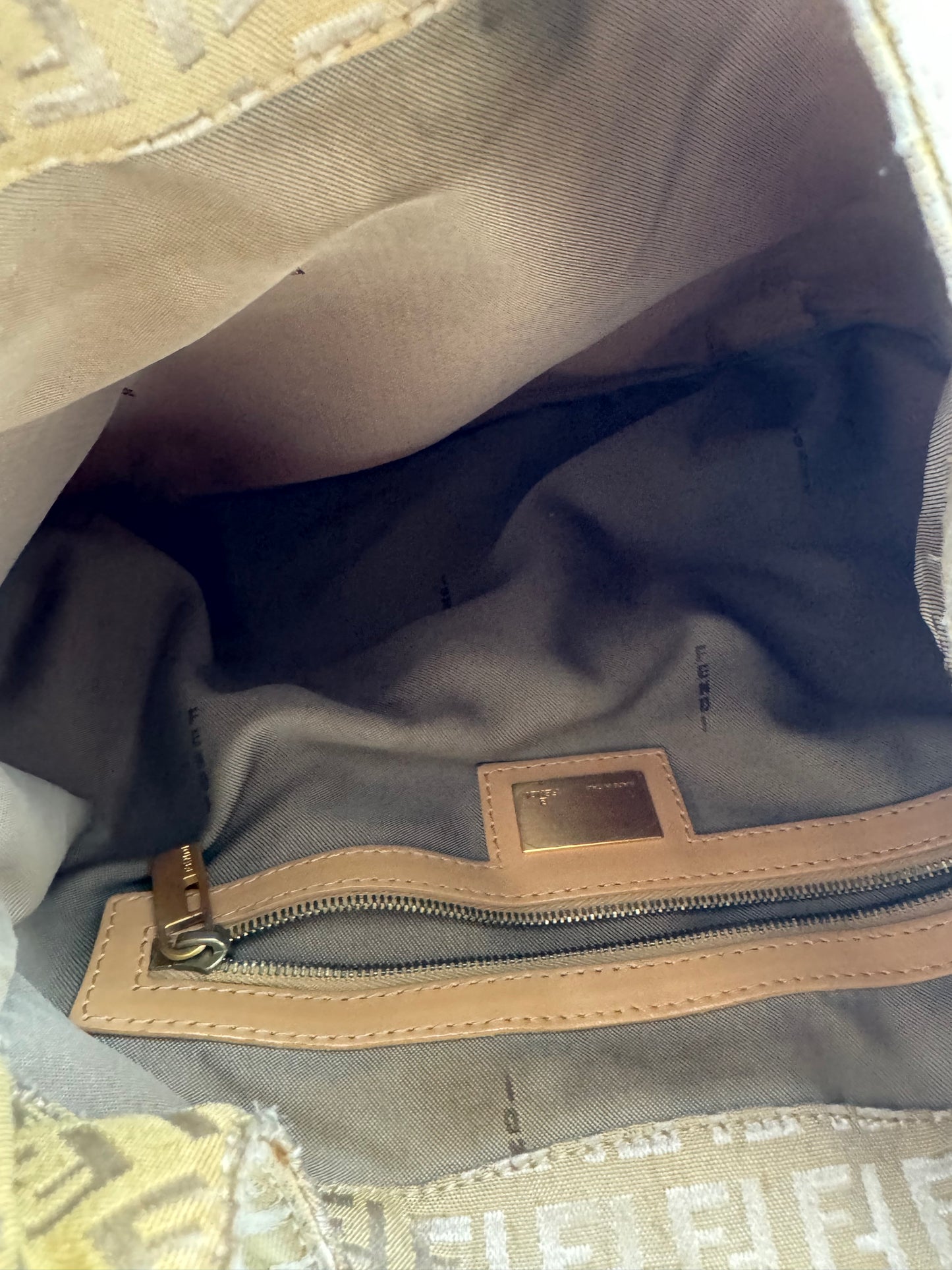Authentic Fendi Golden Brown FF Zucca Jacquard Cloth Shoulder Bag