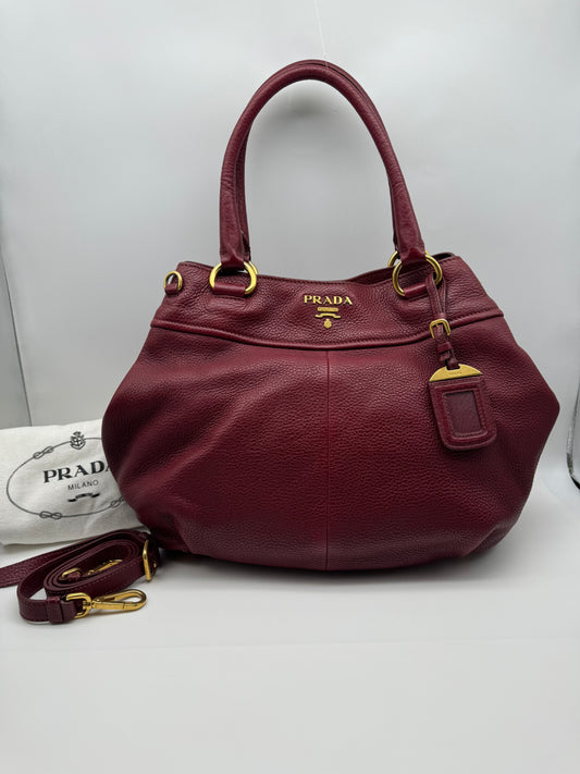 Authentic Prada Bordeaux Red Leather Shoulder Handbag