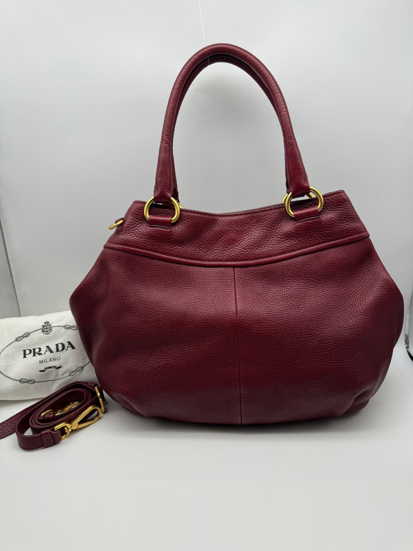 Authentic Prada Bordeaux Red Leather Shoulder Handbag