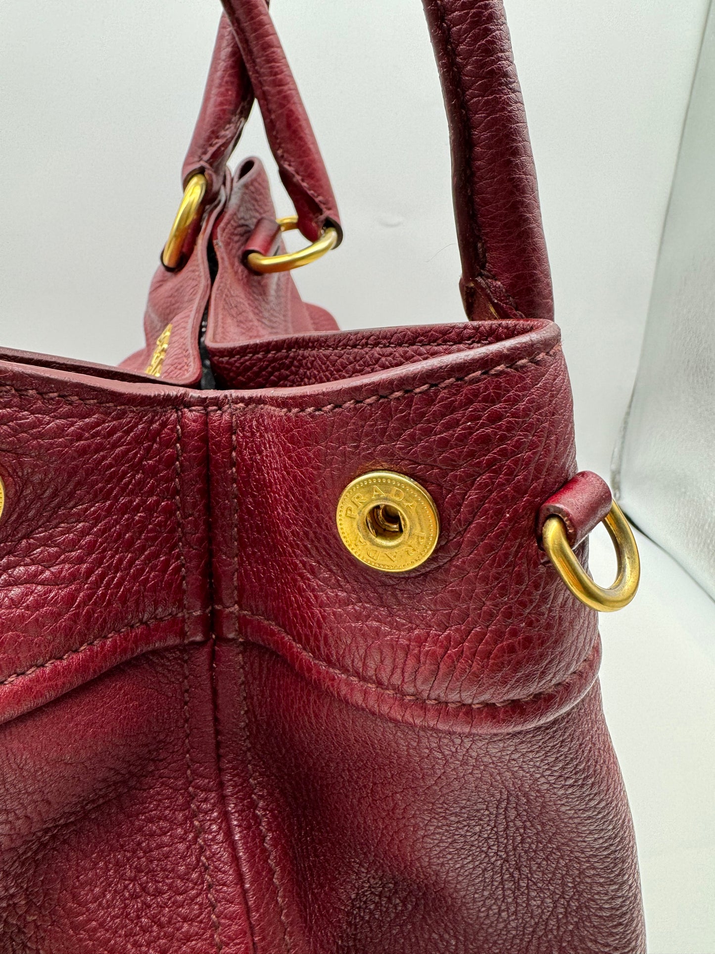Authentic Prada Bordeaux Red Leather Shoulder Handbag