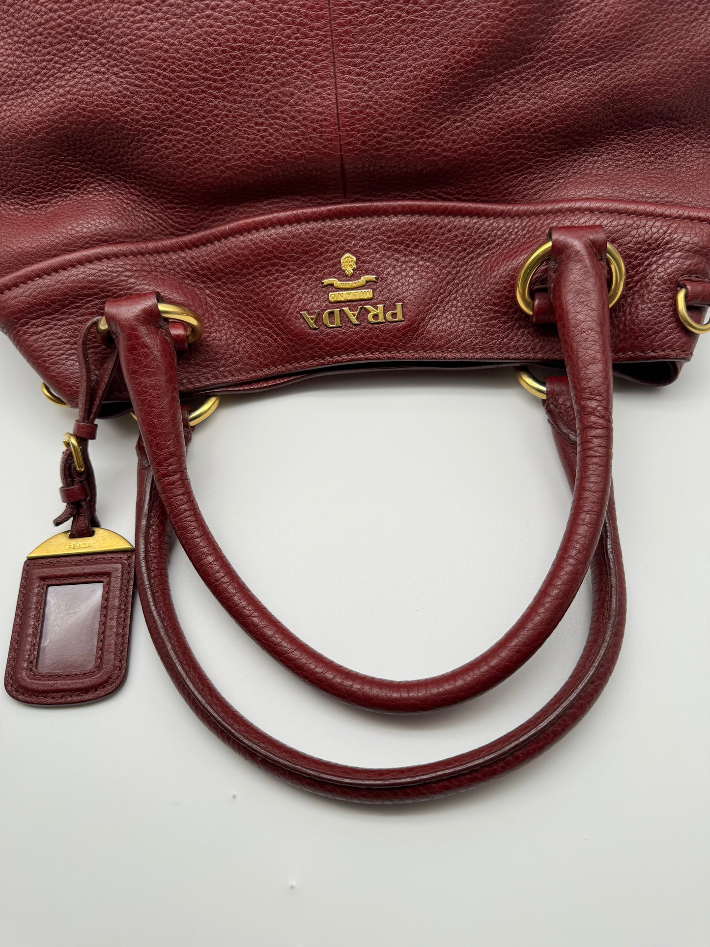 Authentic Prada Bordeaux Red Leather Shoulder Handbag