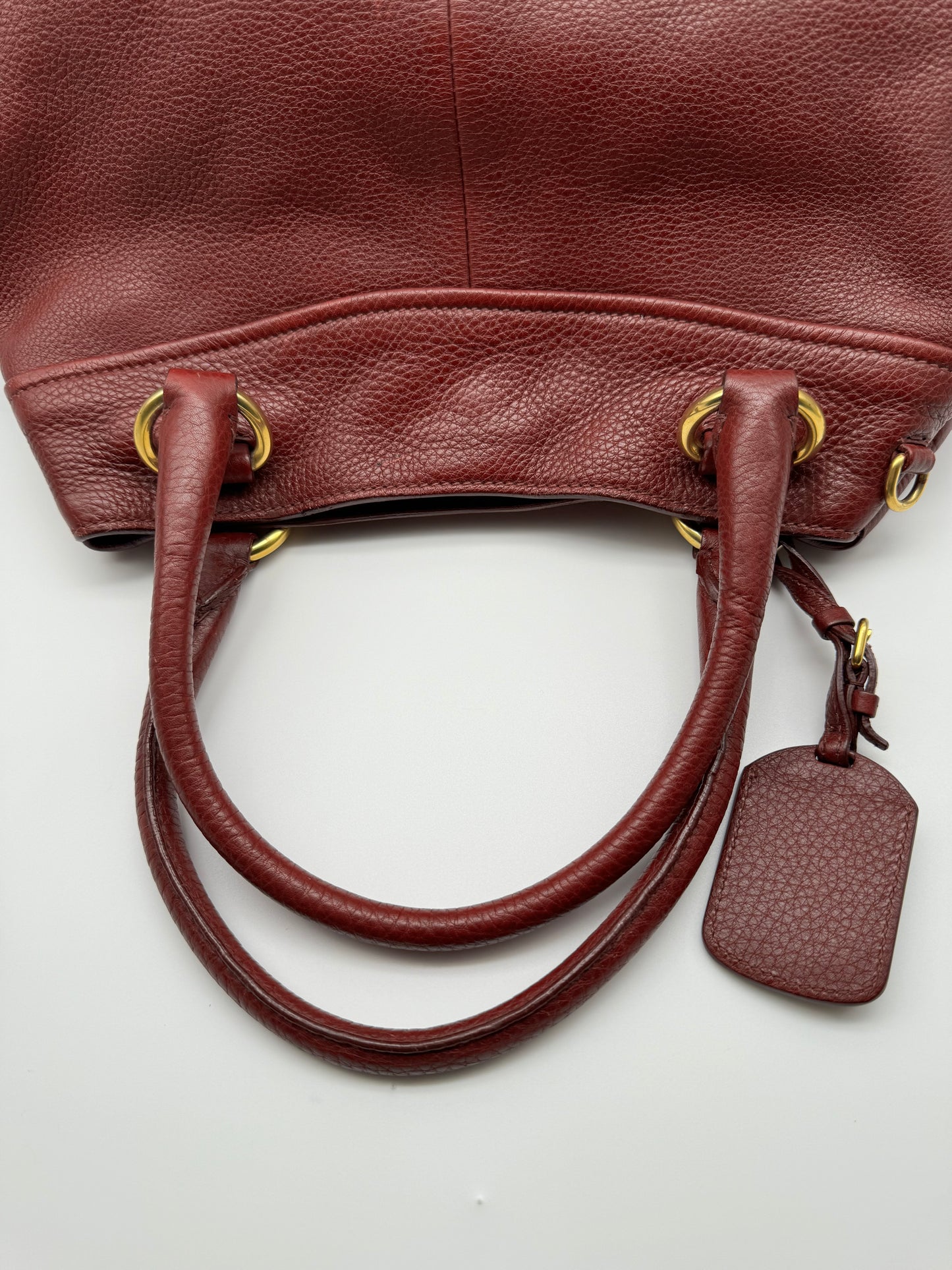 Authentic Prada Bordeaux Red Leather Shoulder Handbag