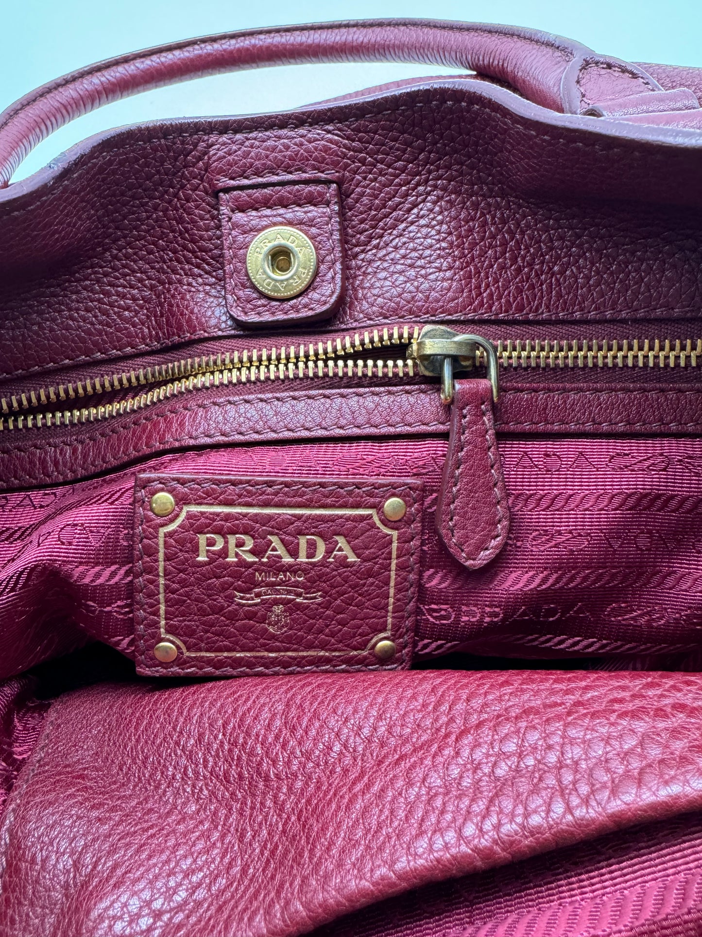 Authentic Prada Bordeaux Red Leather Shoulder Handbag