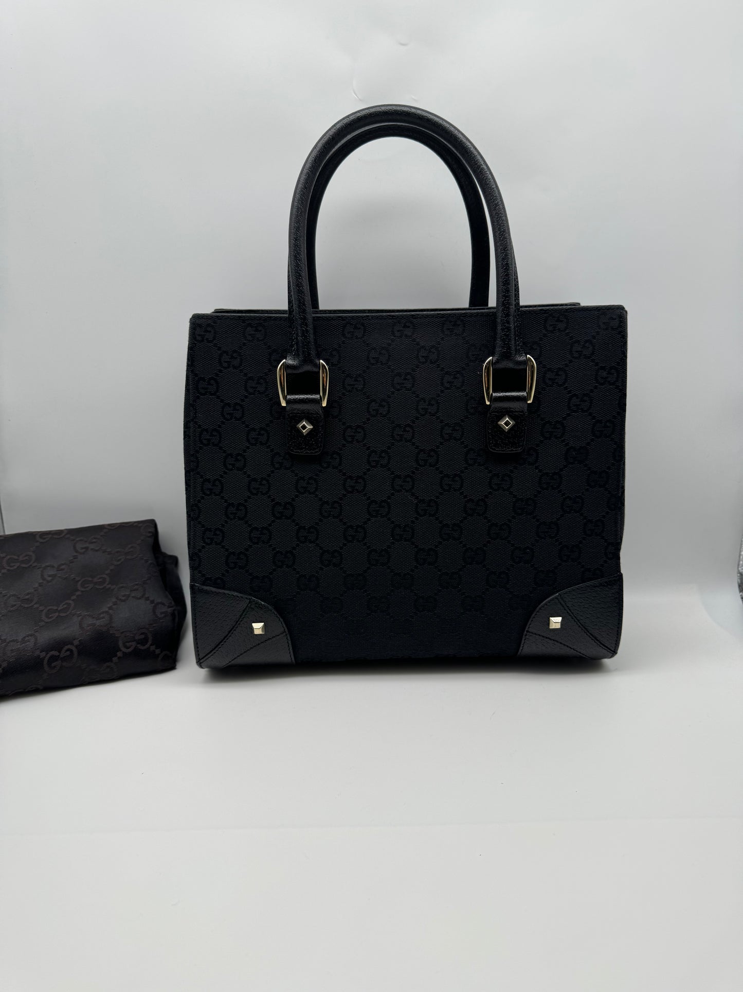Authentic GUCCI Black GG Monogram Canvas Tote Handbag