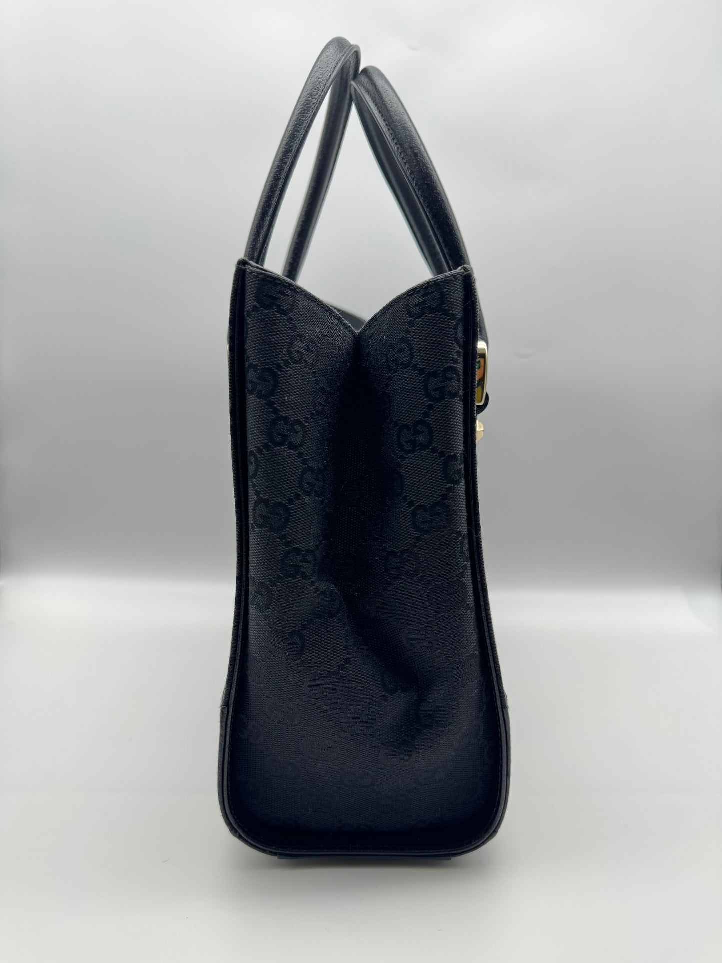 Authentic GUCCI Black GG Monogram Canvas Tote Handbag