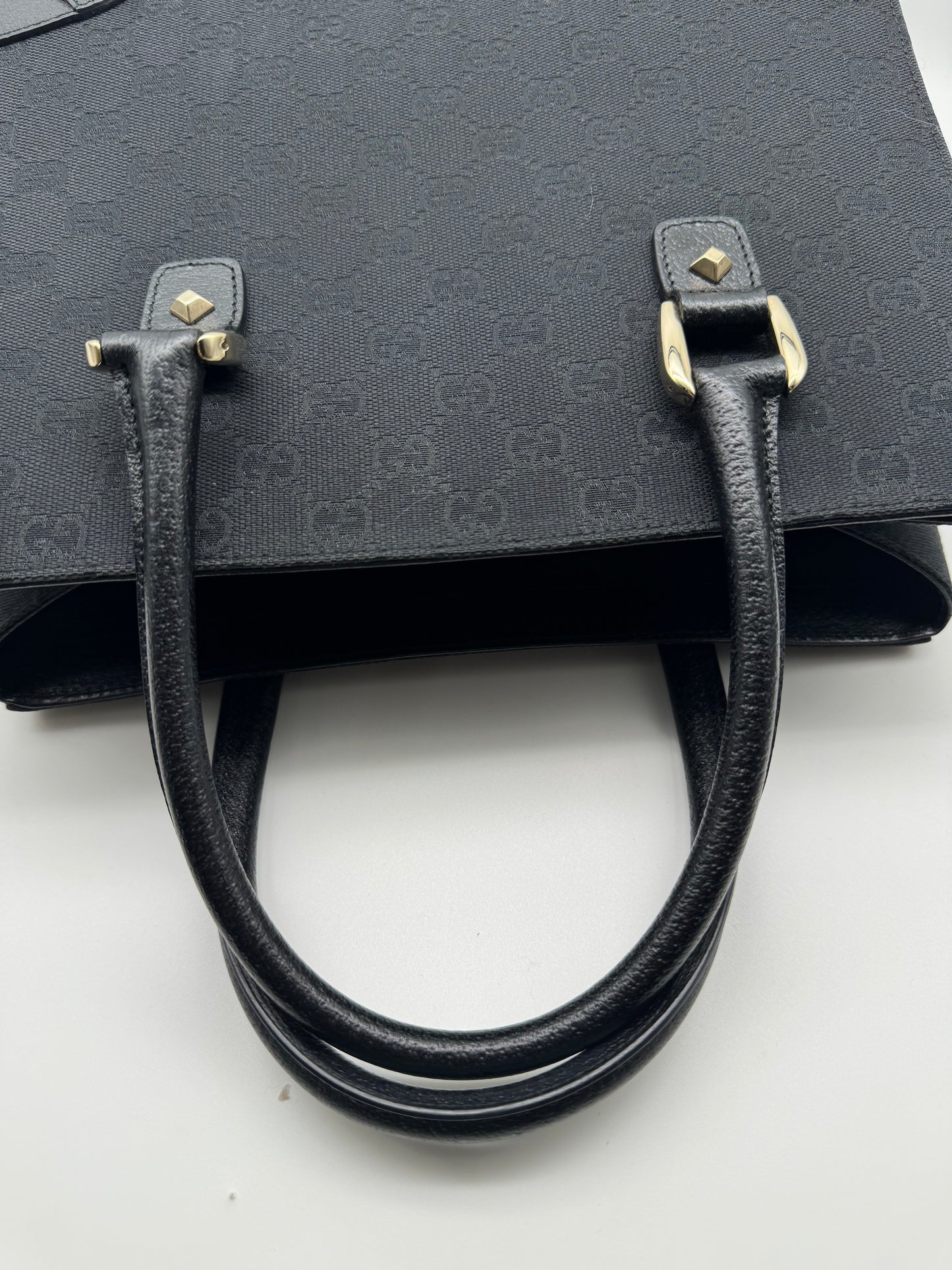 Authentic GUCCI Black GG Monogram Canvas Tote Handbag