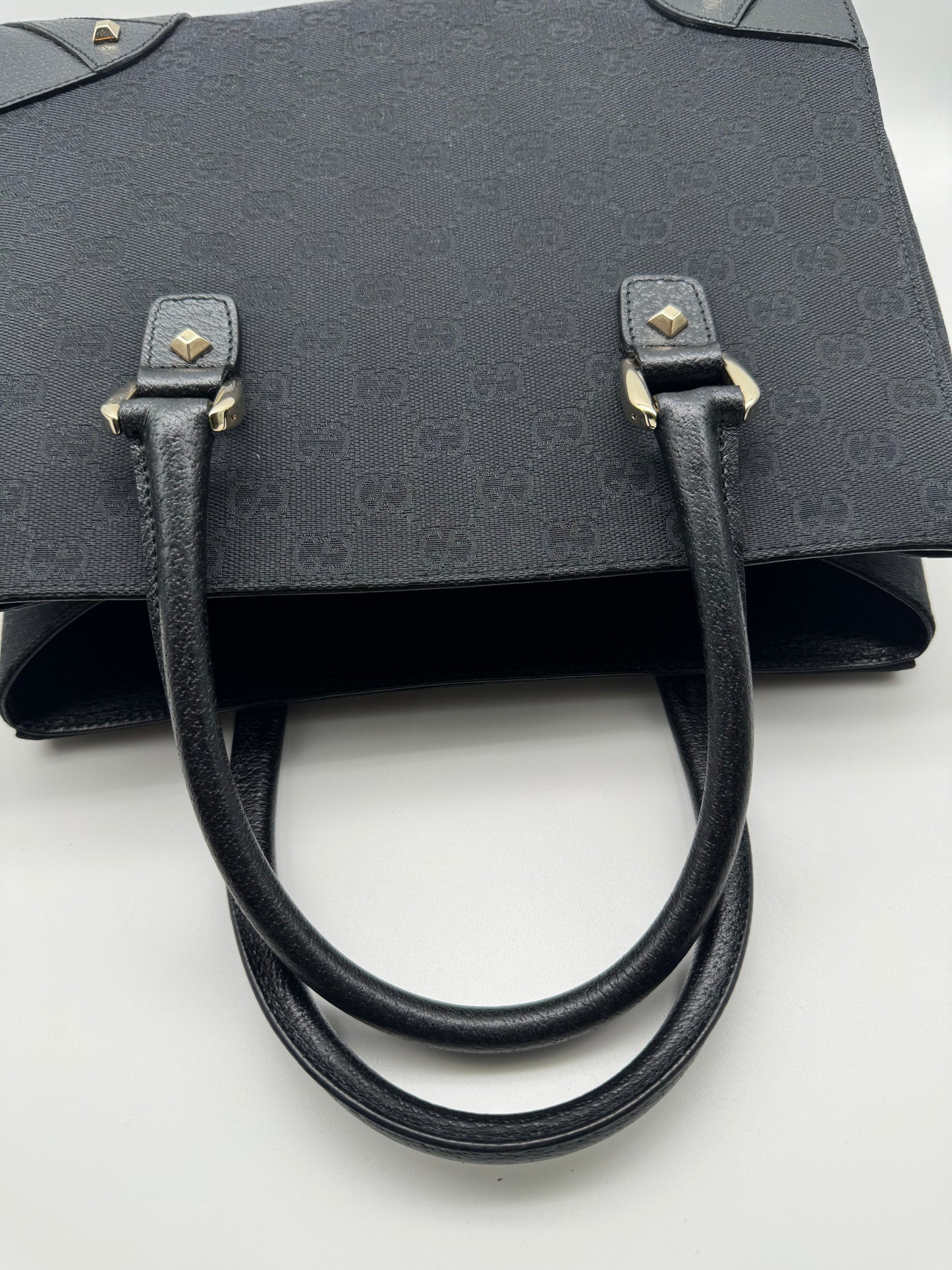 Authentic GUCCI Black GG Monogram Canvas Tote Handbag