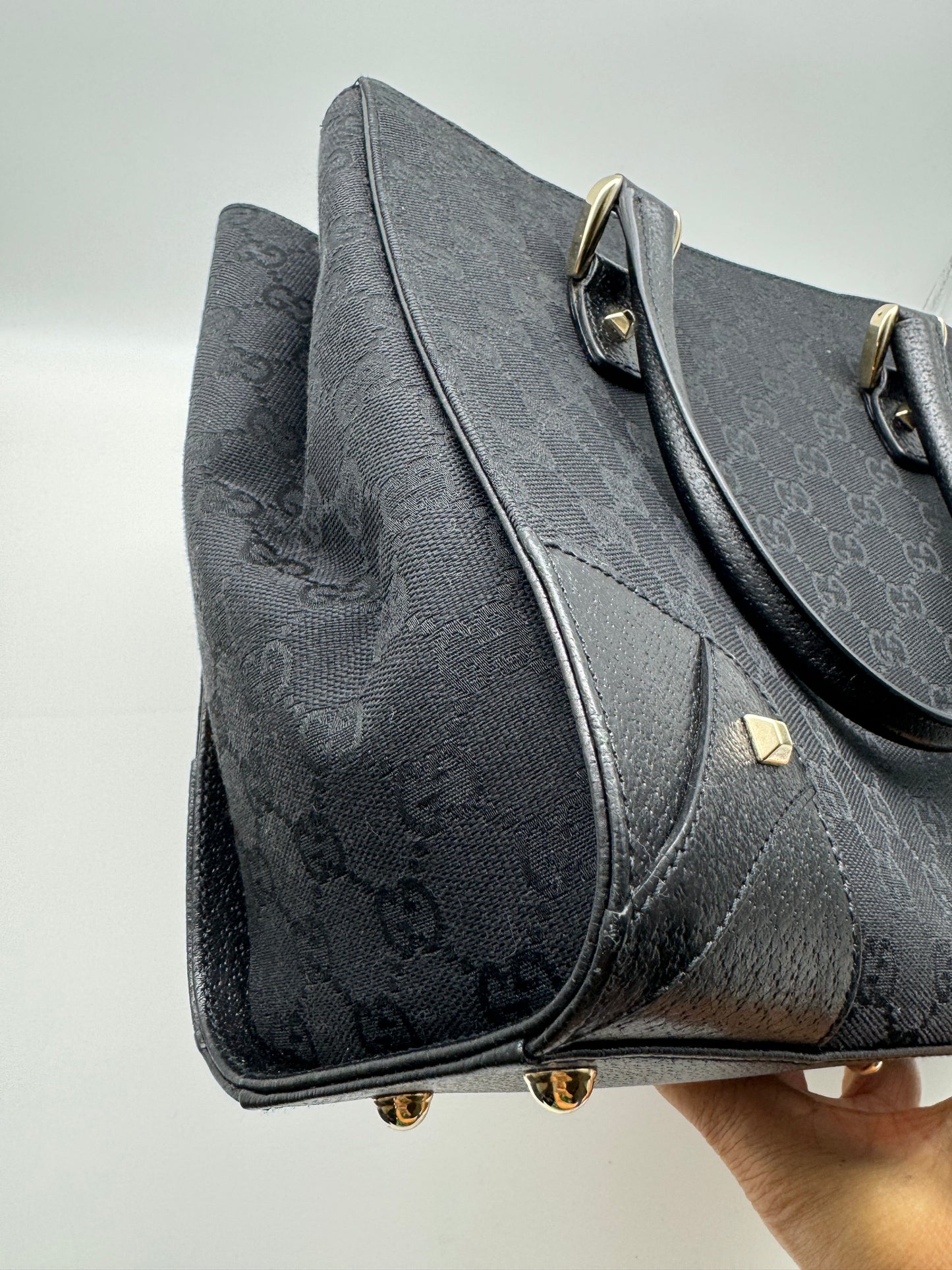 Authentic GUCCI Black GG Monogram Canvas Tote Handbag