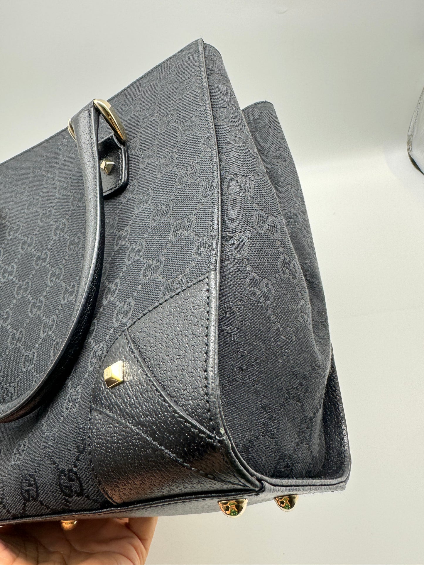 Authentic GUCCI Black GG Monogram Canvas Tote Handbag