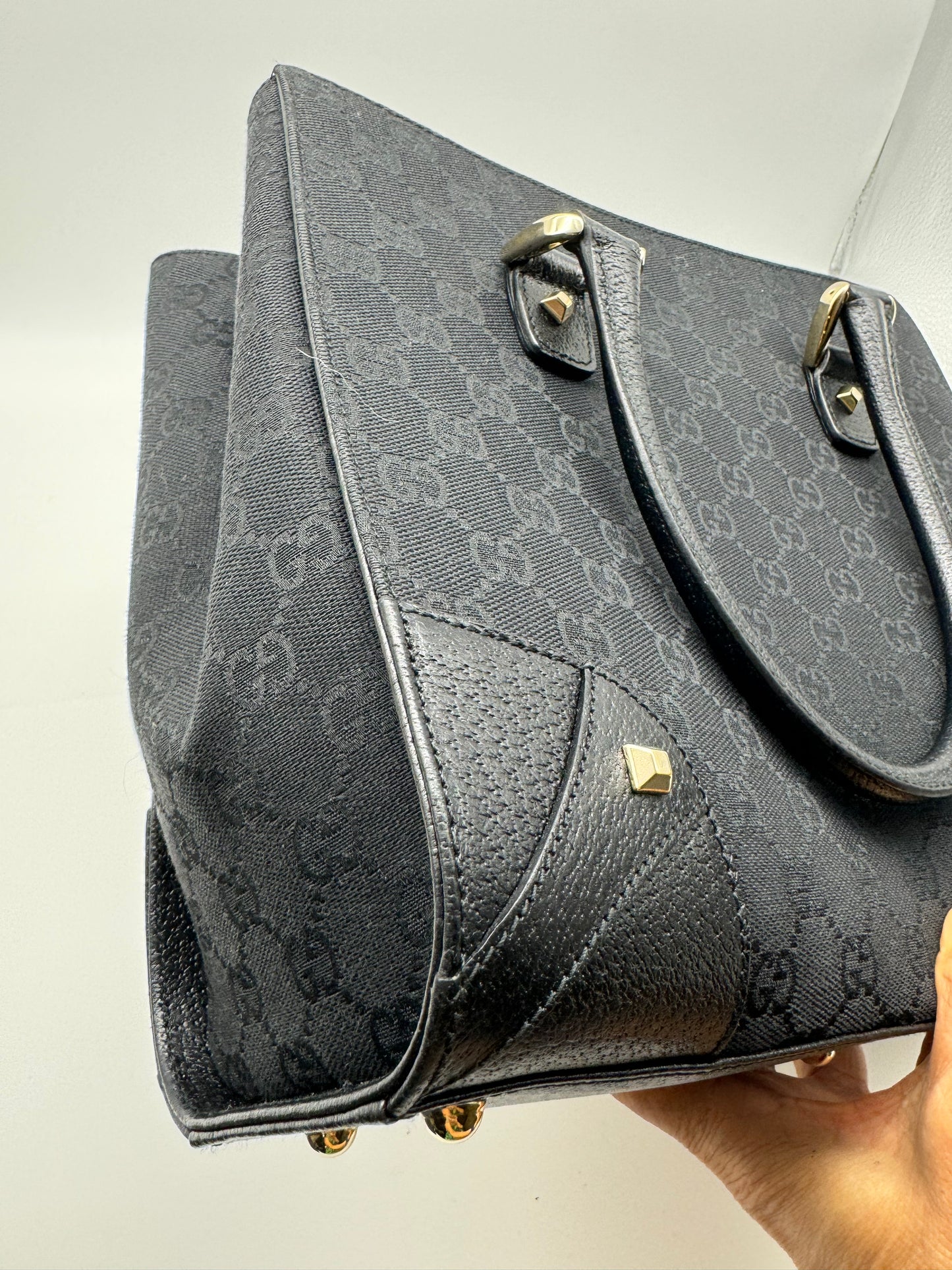 Authentic GUCCI Black GG Monogram Canvas Tote Handbag