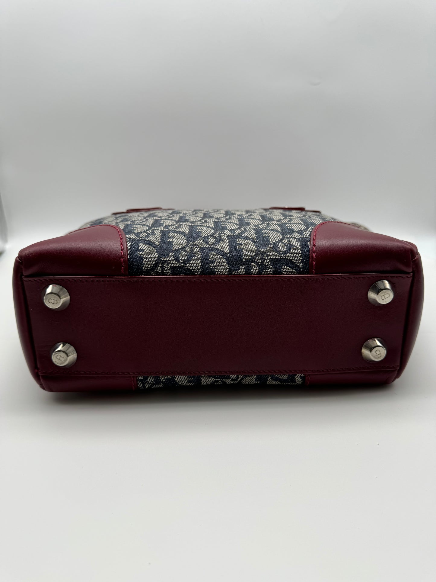 Authentic Christian Dior Tote Navy Blue Trotter Jacquard Cloth Handbag