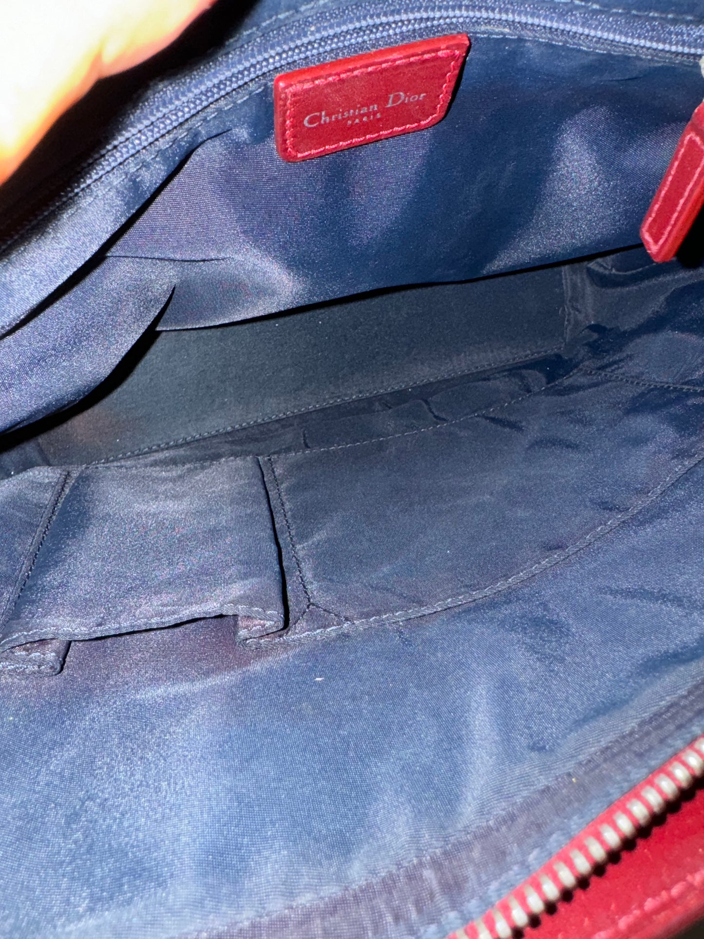 Authentic Christian Dior Tote Navy Blue Trotter Jacquard Cloth Handbag