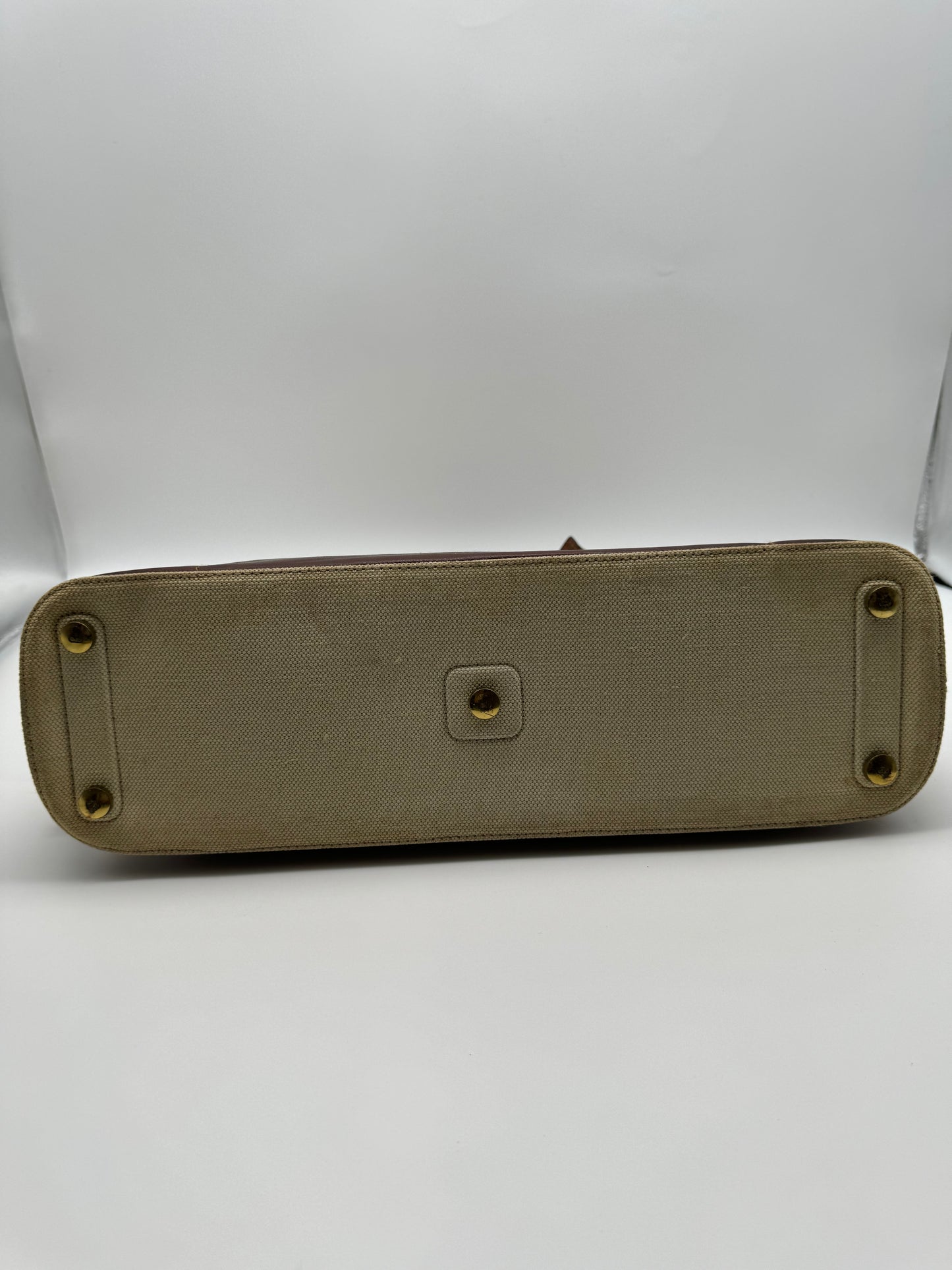 Authentic Vintage Christian Dior Street Chic Beige Canvas Brown Leather Bowler Satchel Bag