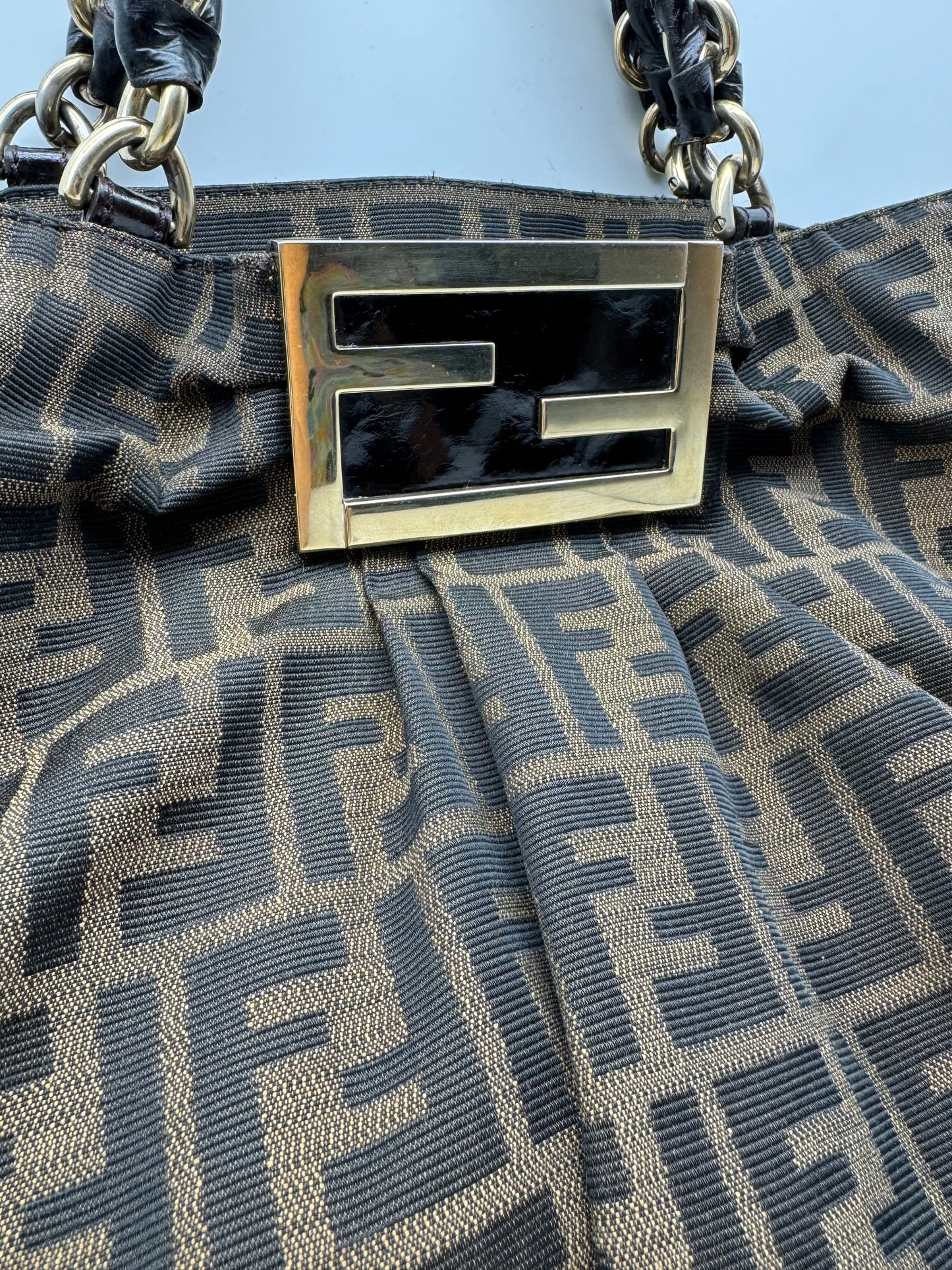 Authentic Fendi Mia Brown FF Zucca Large Tote Handbag