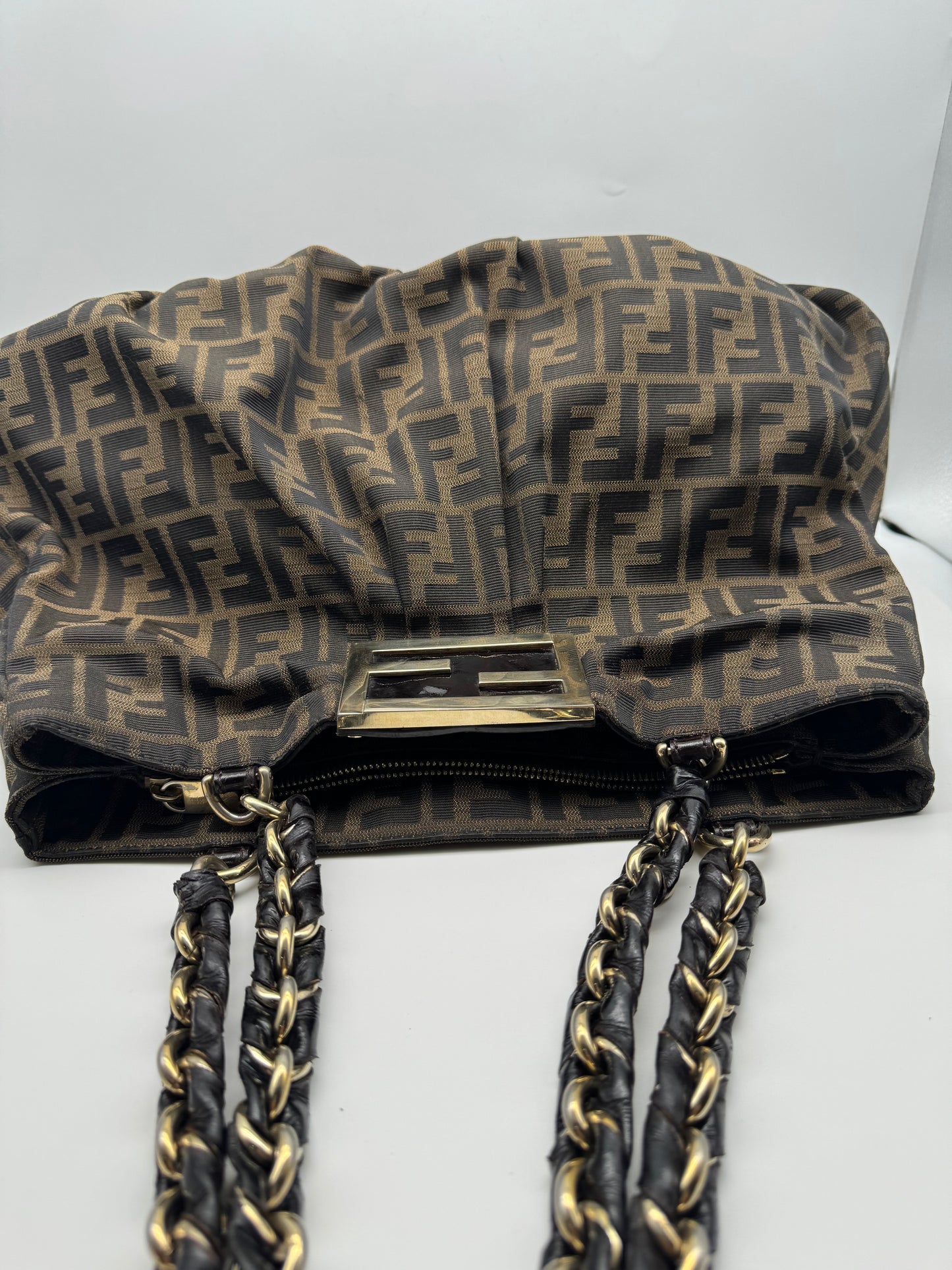 Authentic Fendi Mia Brown FF Zucca Large Tote Handbag