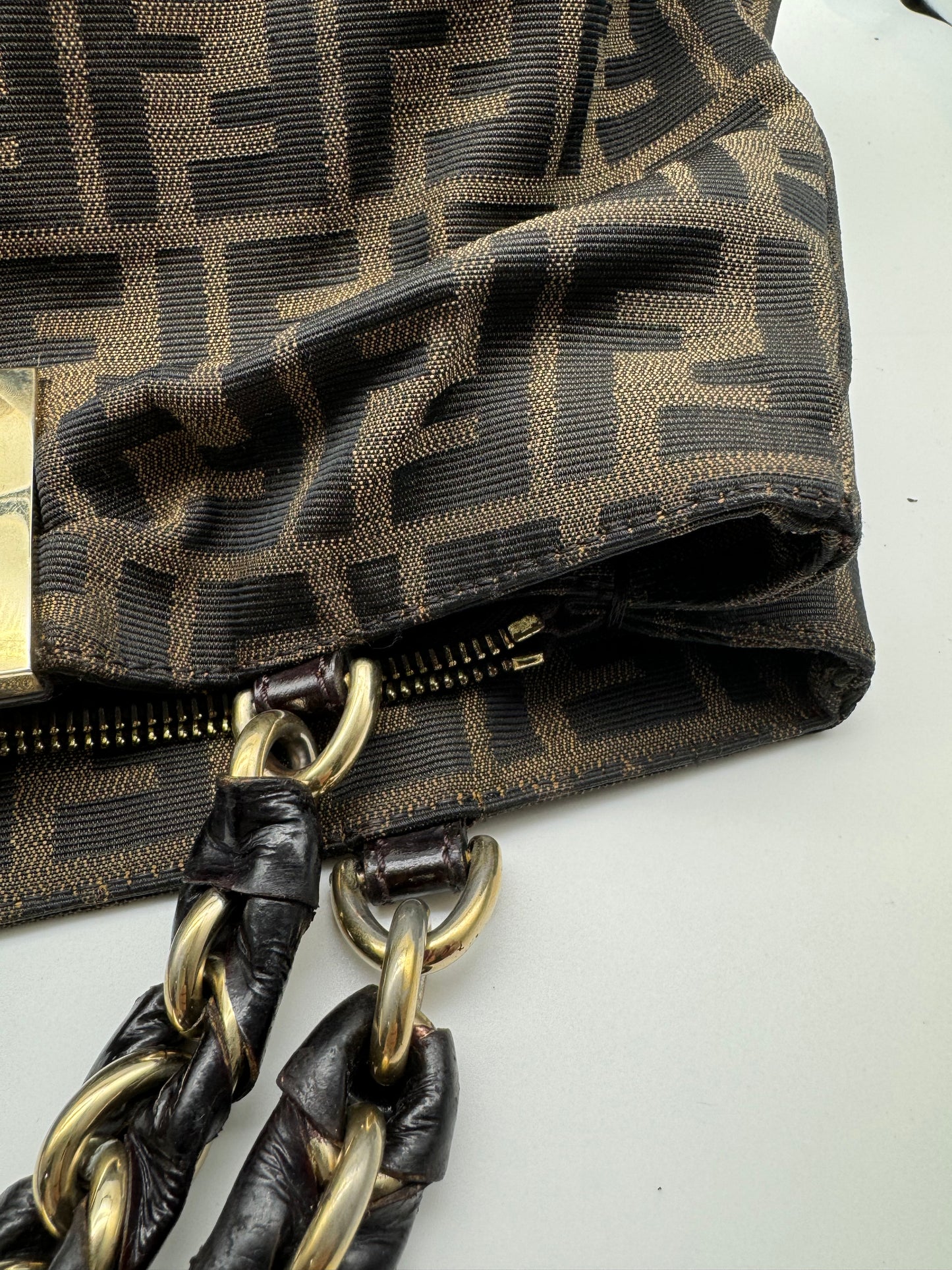 Authentic Fendi Mia Brown FF Zucca Large Tote Handbag