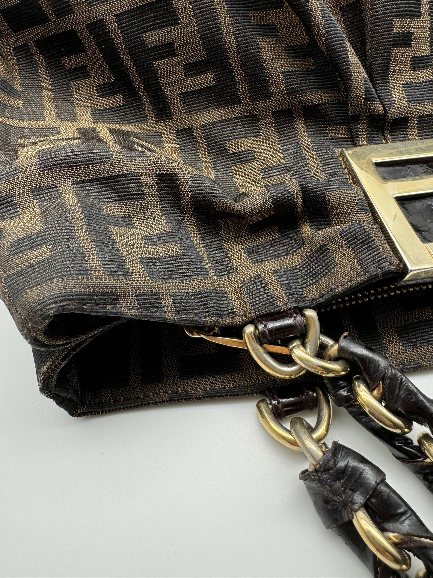 Authentic Fendi Mia Brown FF Zucca Large Tote Handbag