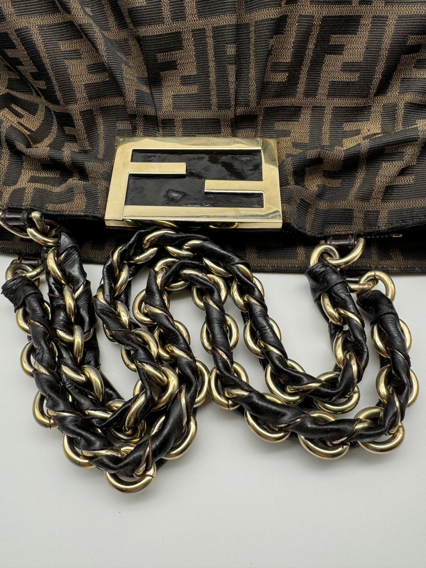 Authentic Fendi Mia Brown FF Zucca Large Tote Handbag