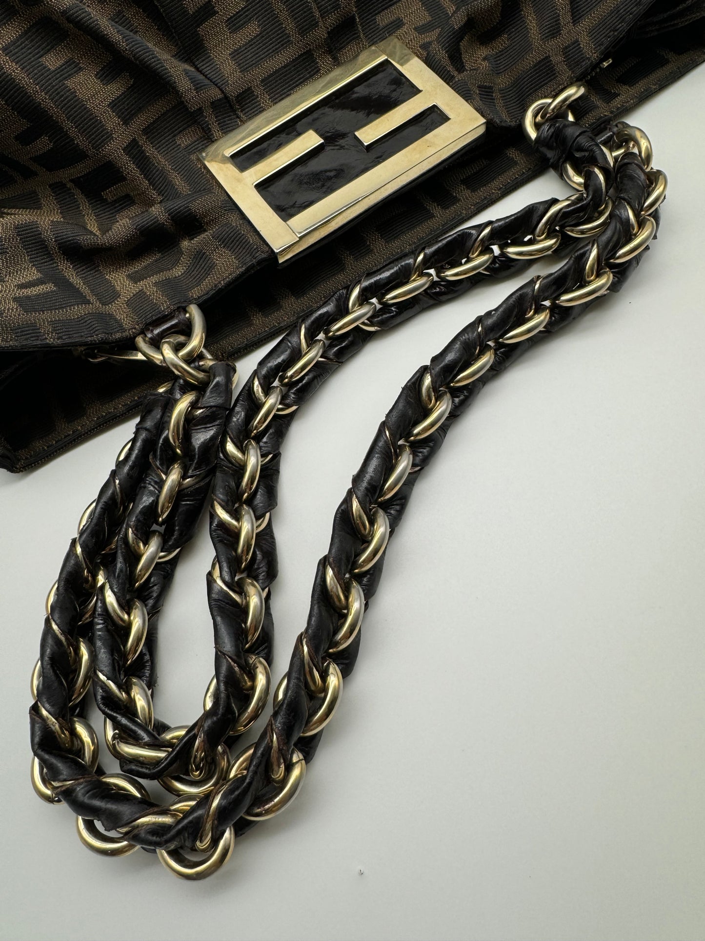 Authentic Fendi Mia Brown FF Zucca Large Tote Handbag