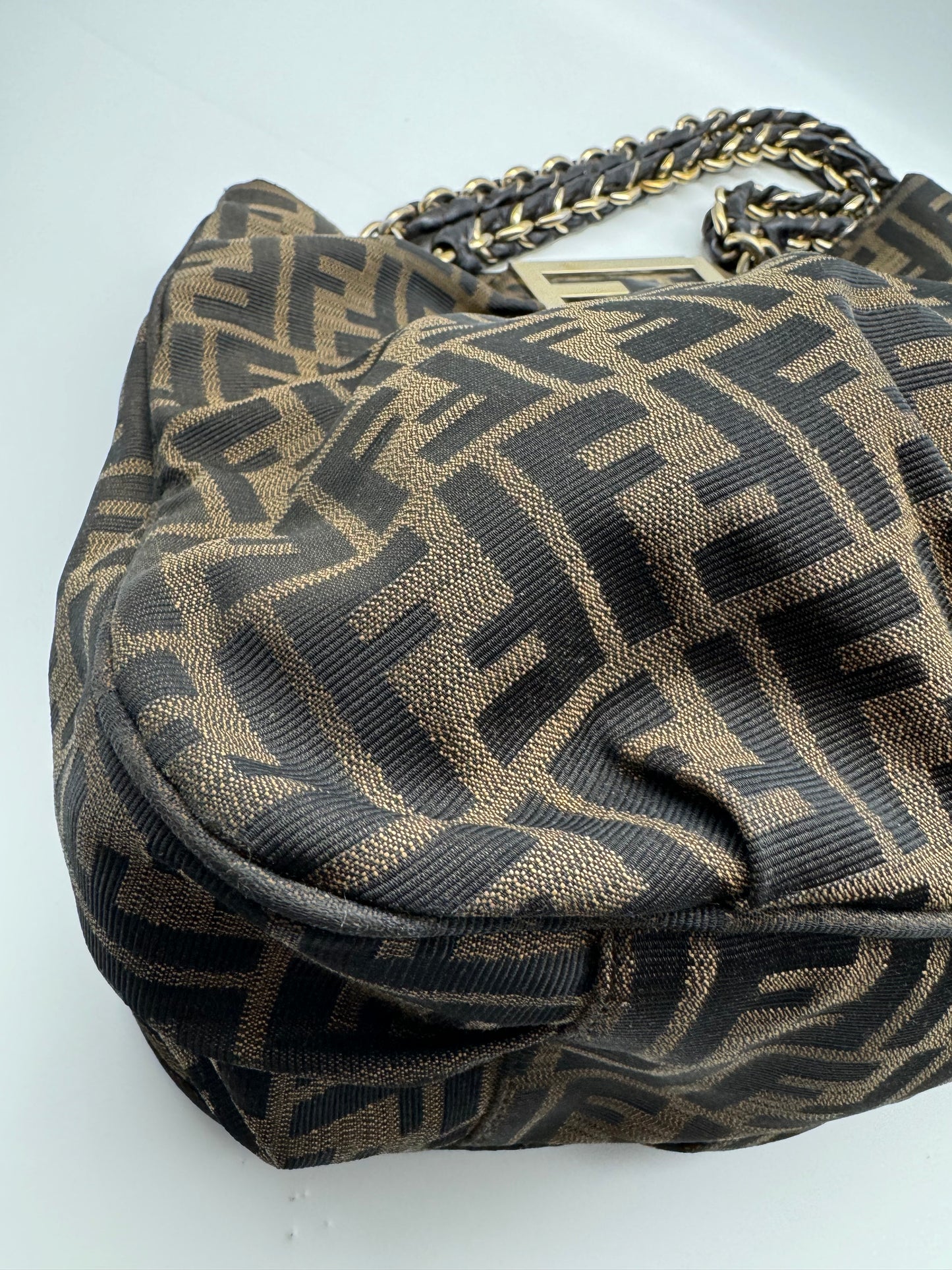 Authentic Fendi Mia Brown FF Zucca Large Tote Handbag