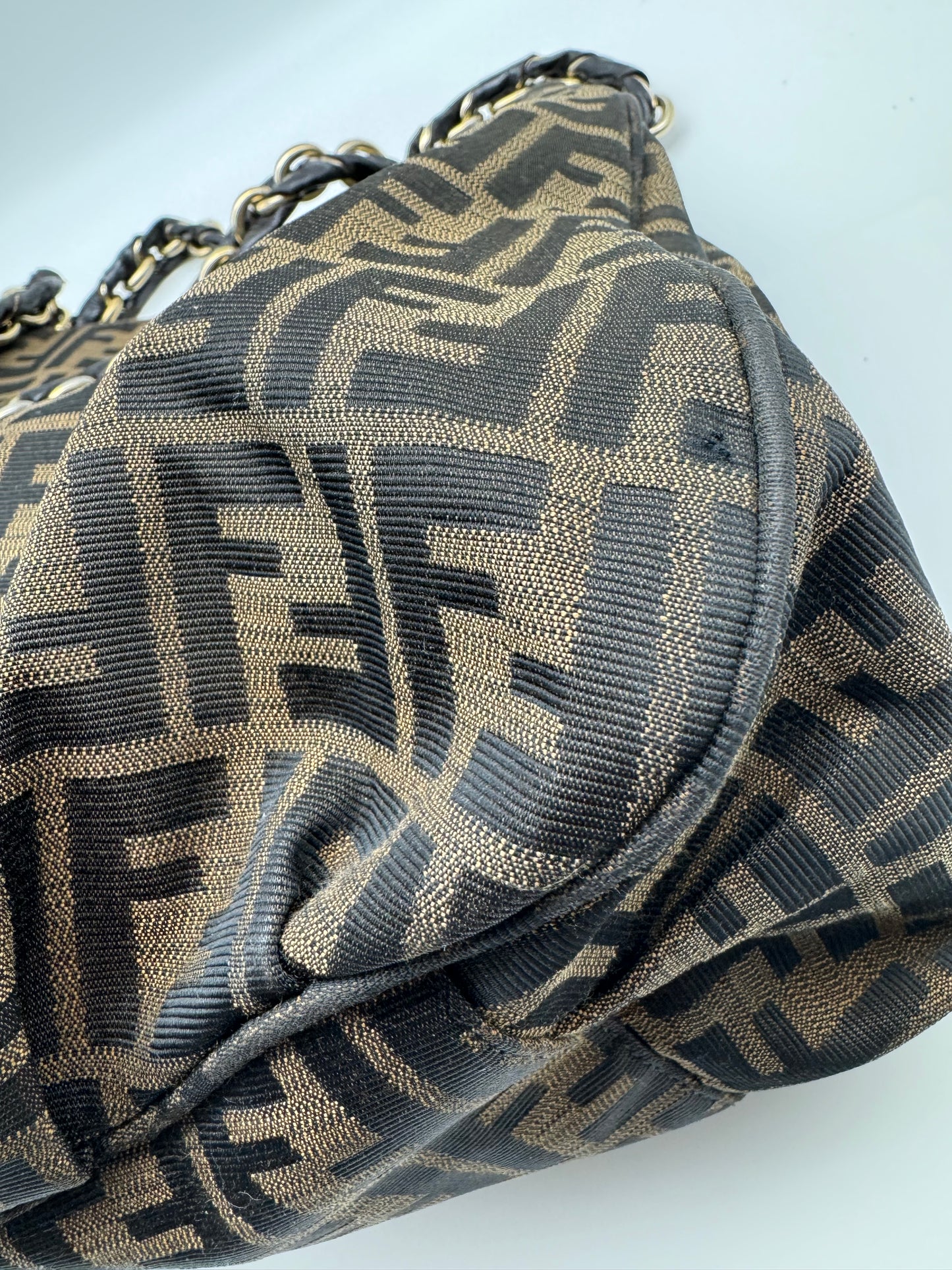 Authentic Fendi Mia Brown FF Zucca Large Tote Handbag