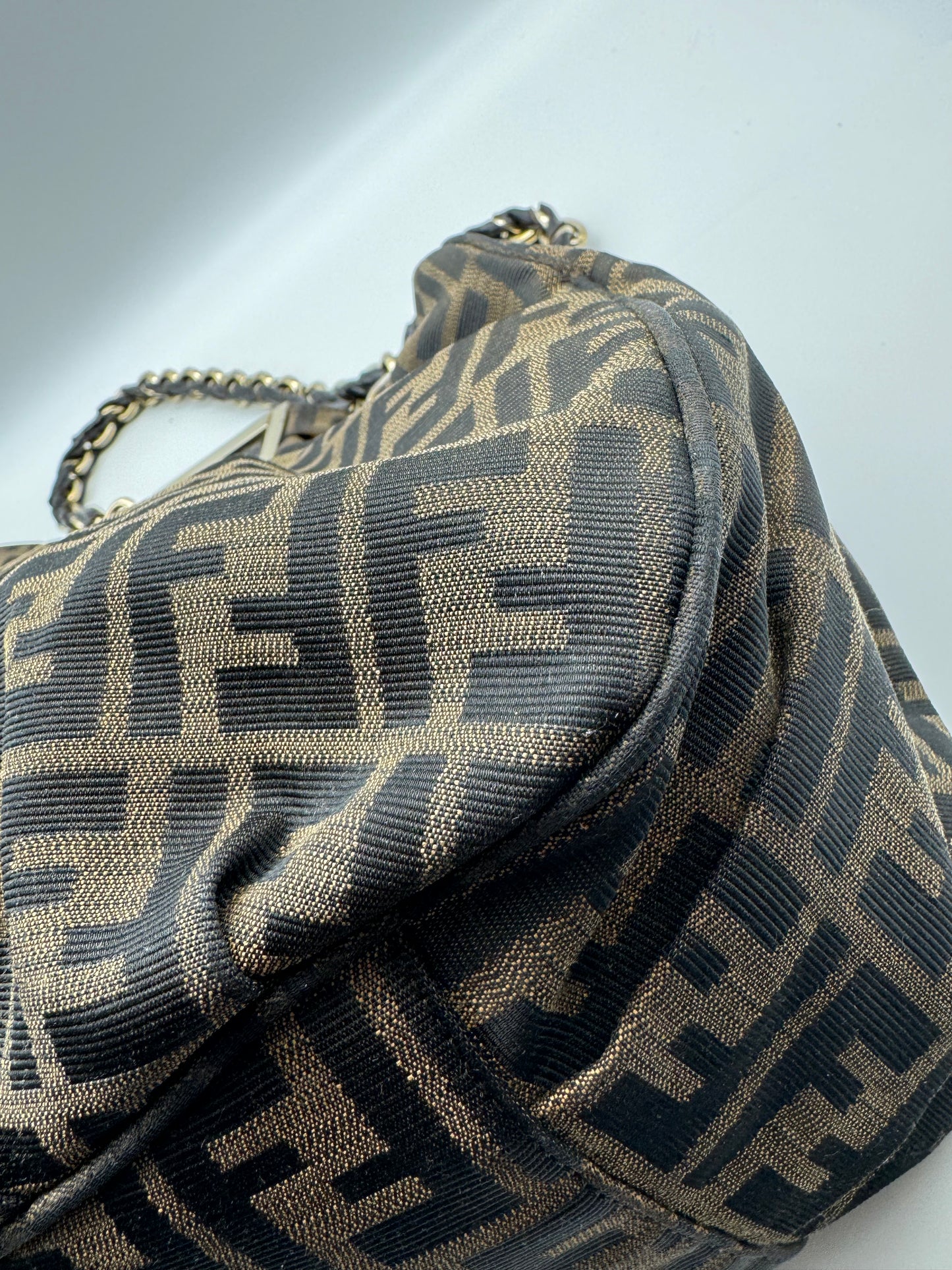 Authentic Fendi Mia Brown FF Zucca Large Tote Handbag