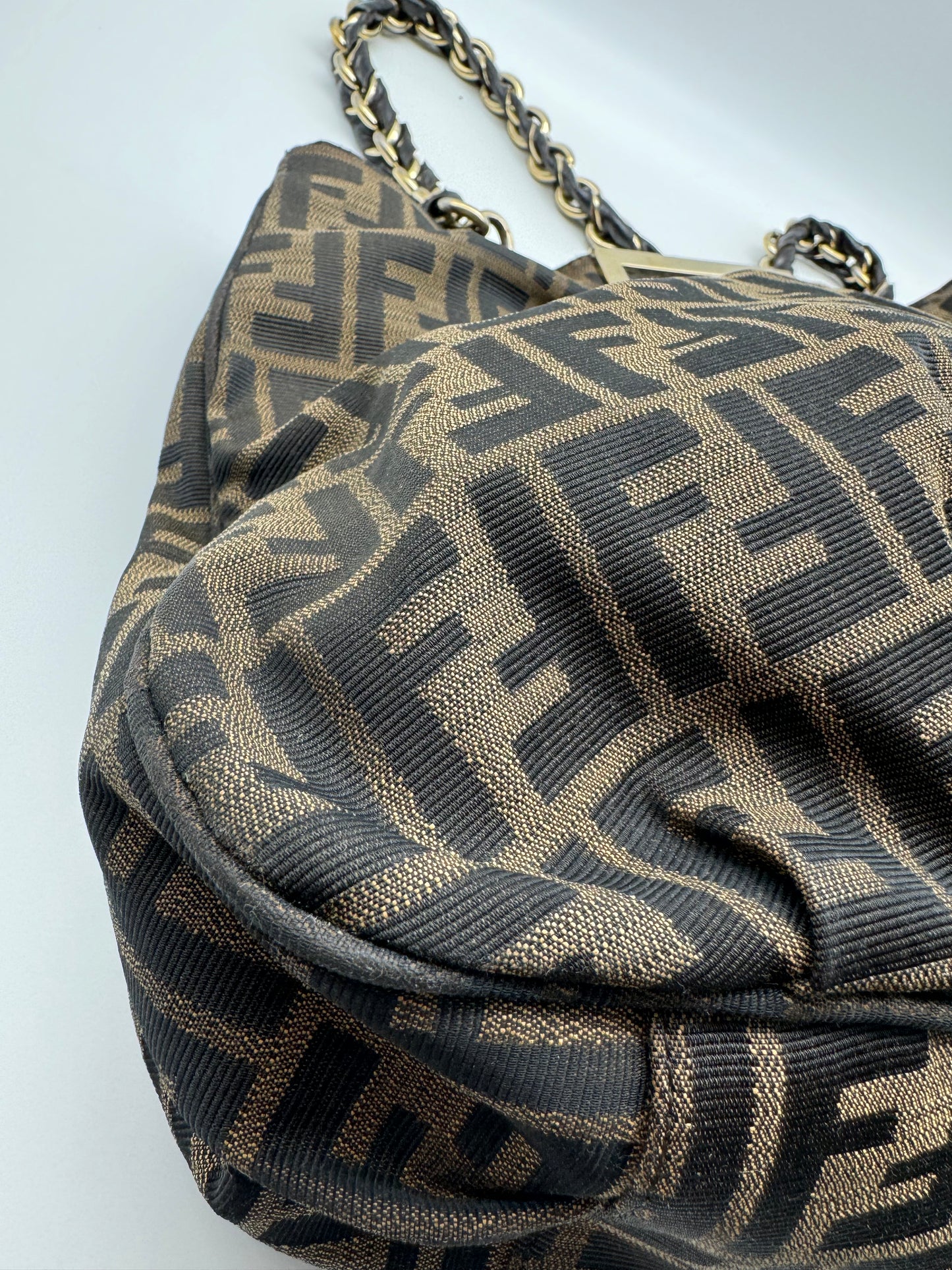Authentic Fendi Mia Brown FF Zucca Large Tote Handbag