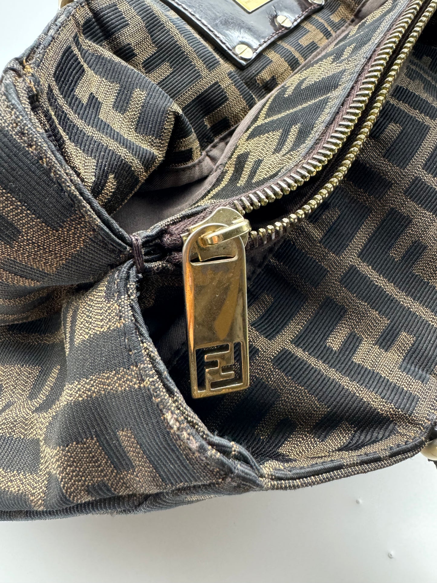 Authentic Fendi Mia Brown FF Zucca Large Tote Handbag