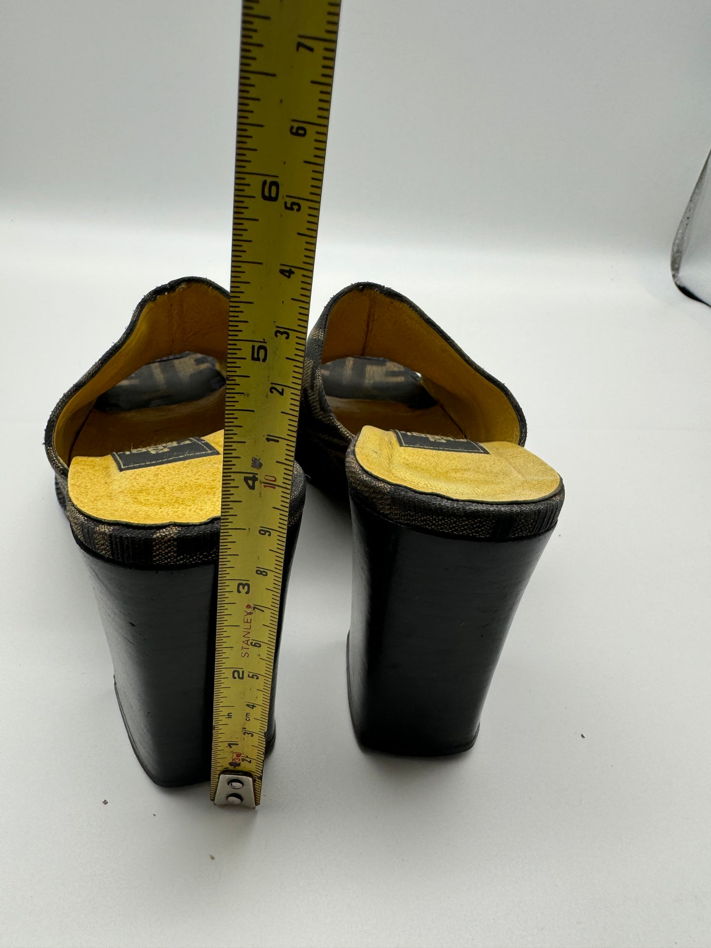 Authentic Fendi Sandals FF Zucca Canvas Block Heel Shoes 38.5