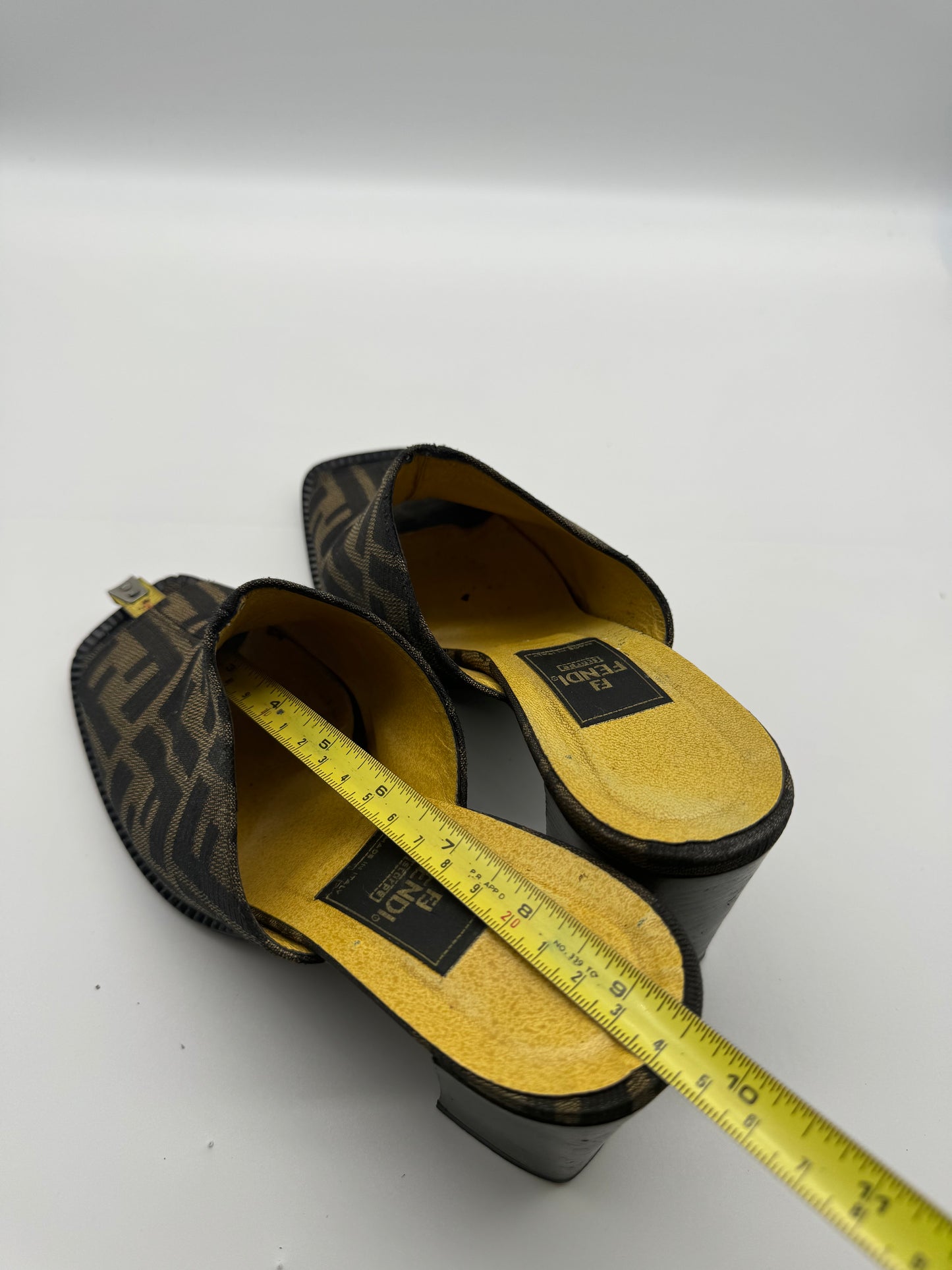 Authentic Fendi Sandals FF Zucca Canvas Block Heel Shoes 38.5