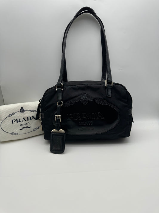 Authentic Prada Black Nylon Satchel Shoulder Handbag