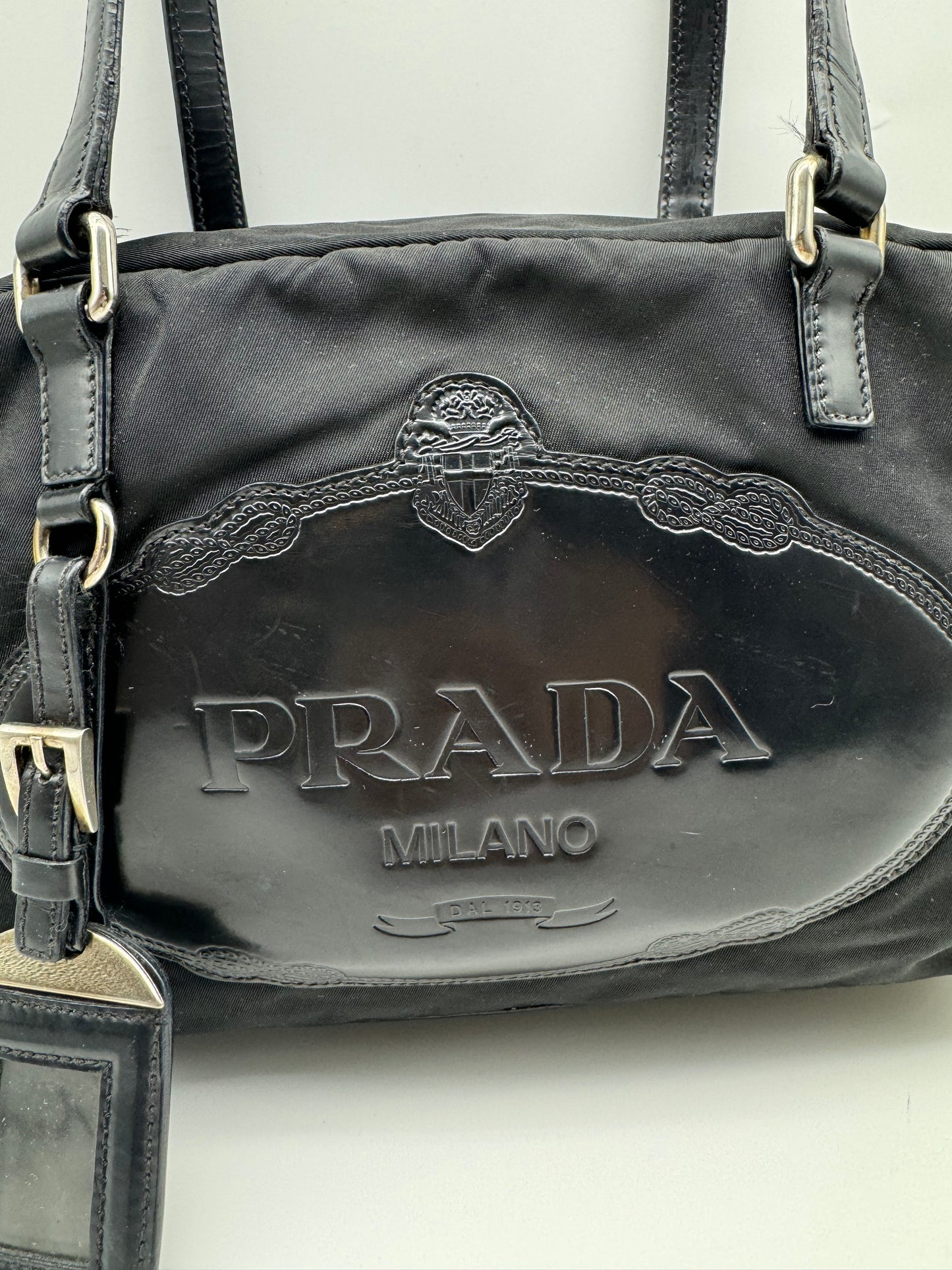 Authentic Prada Black Nylon Satchel Shoulder Handbag