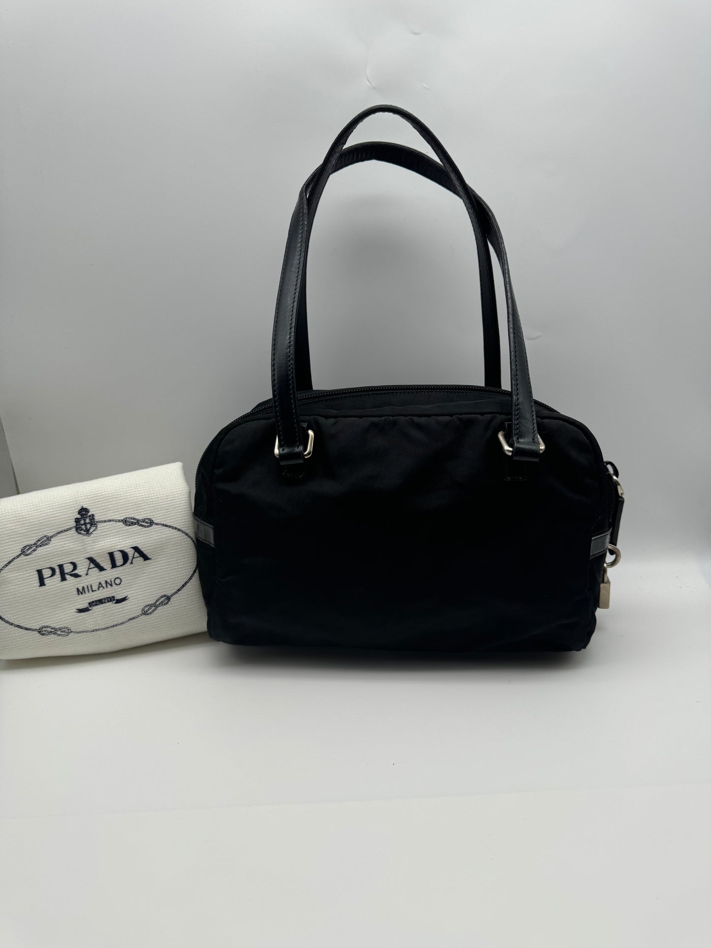 Authentic Prada Black Nylon Satchel Shoulder Handbag